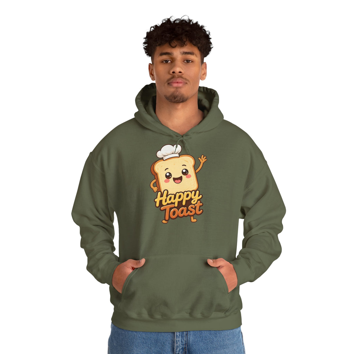 Happy Toast Cartoon Graphic Hoodie – Unisex Pullover