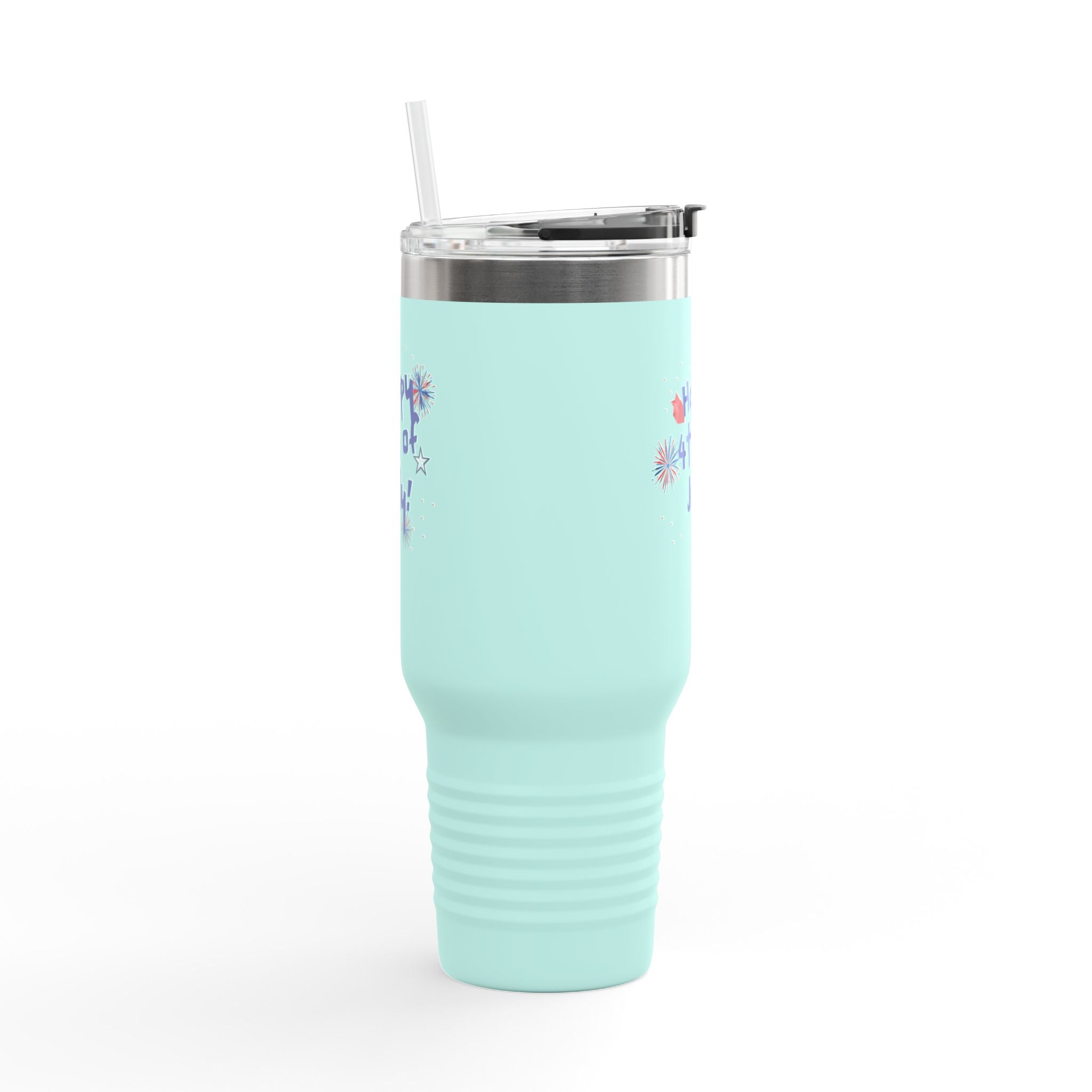 40oz Insulated Travel Mug — "Happy 4th of July" Patriotic Fireworks Design