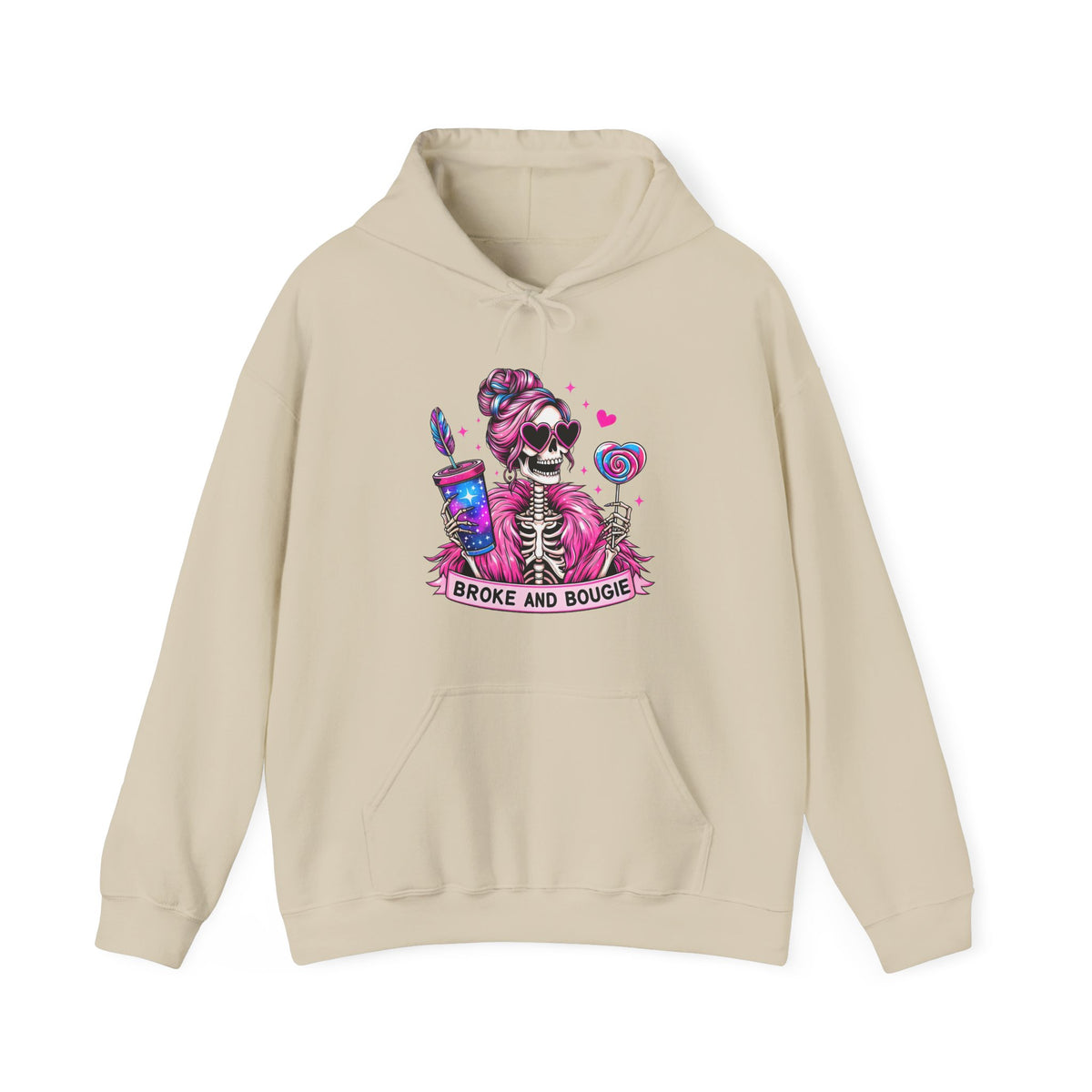 Sweat à capuche Broke and Bougie avec squelette - Sweat-shirt graphique mignon avec crâne rose