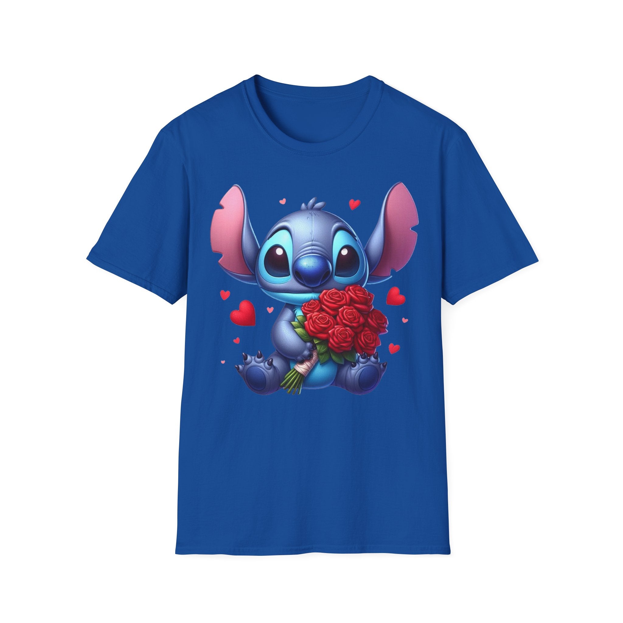 Stitch Holding Roses T-Shirt — Cute Valentine’s Day Cartoon Tee