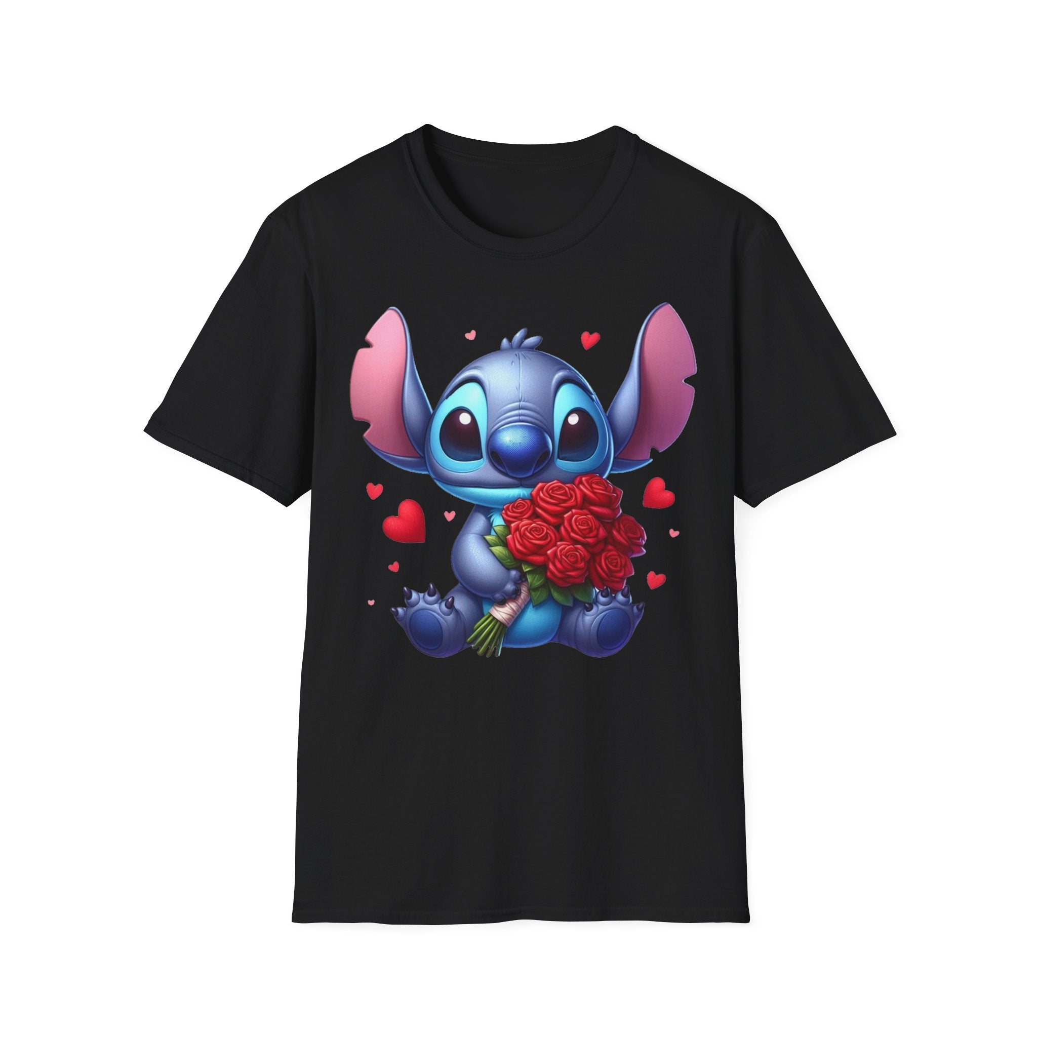 Stitch Holding Roses T-Shirt — Cute Valentine’s Day Cartoon Tee