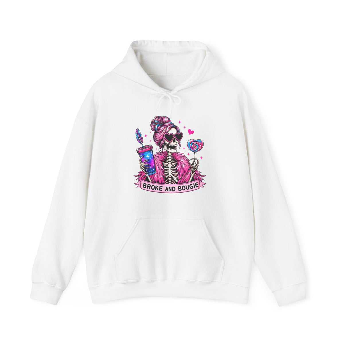 Sweat à capuche Broke and Bougie avec squelette - Sweat-shirt graphique mignon avec crâne rose
