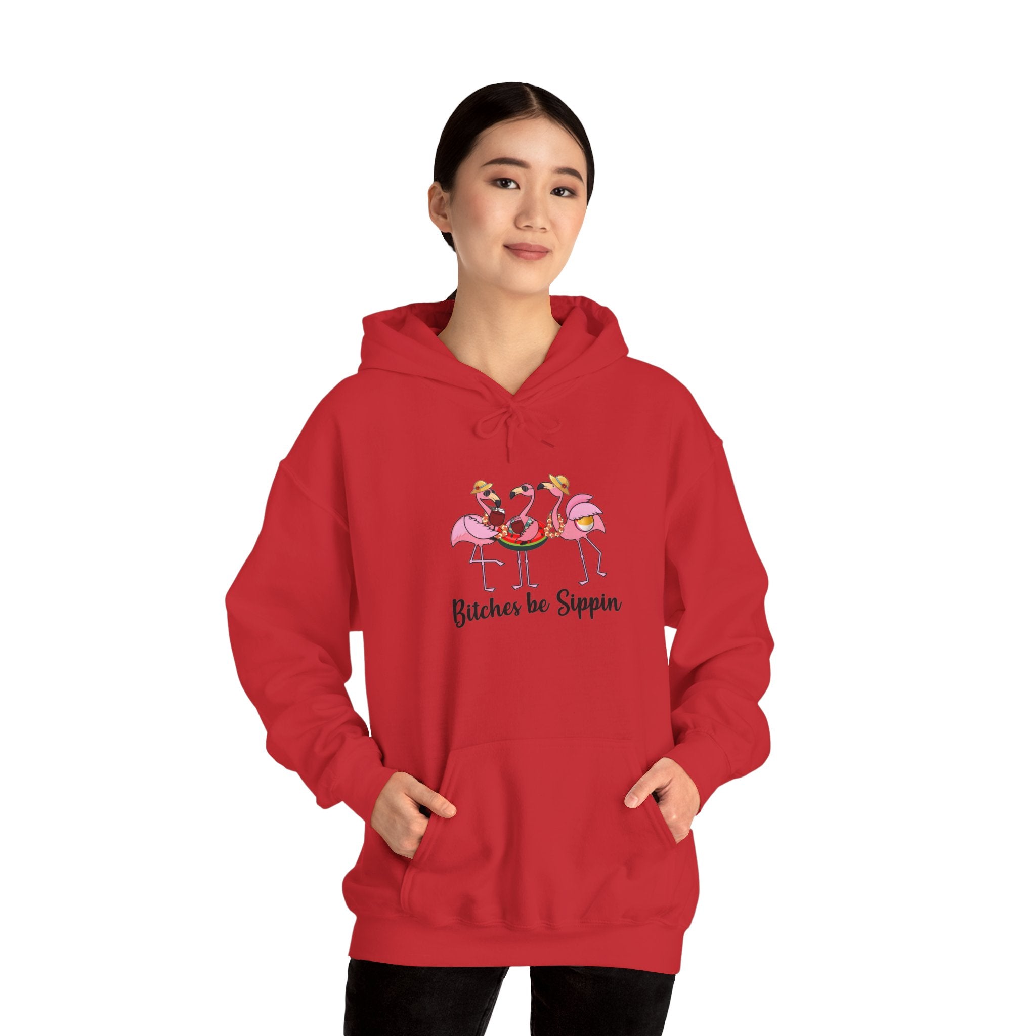 Flamingo 'Bitches Be Sippin' Hoodie – Funny Tropical Ladies Wine Graphic Sweatshirt