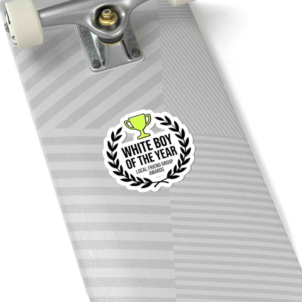 White Boy of the Year Kiss-Cut Stickers, minimal meme, black on white
