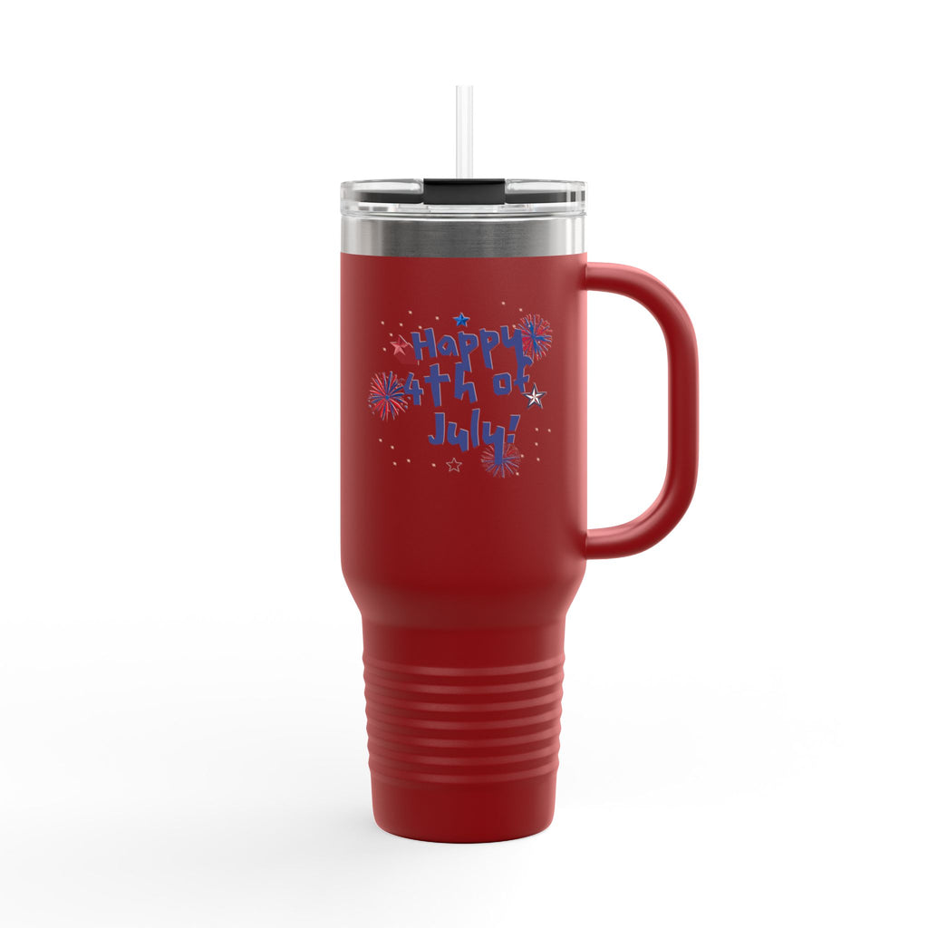40oz Insulated Travel Mug — "Happy 4th of July" Patriotic Fireworks Design