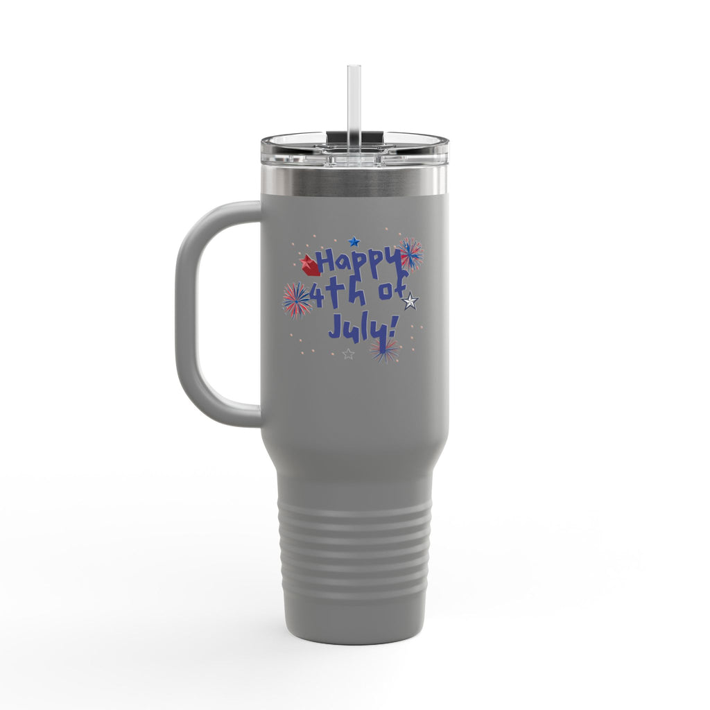 40oz Insulated Travel Mug — "Happy 4th of July" Patriotic Fireworks Design