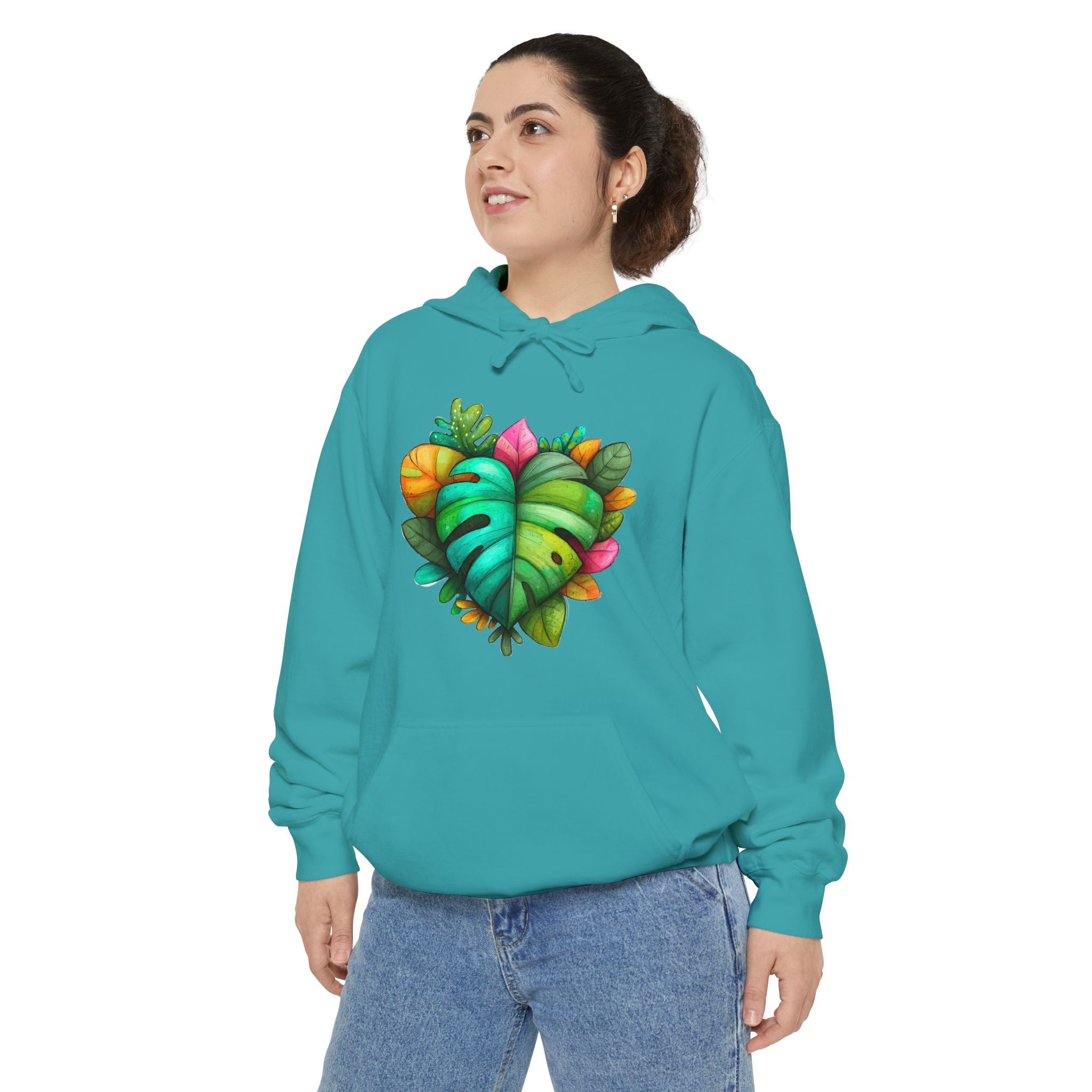 Leaf Heart Hoodie — Tropical Botanical Graphic Sweatshirt