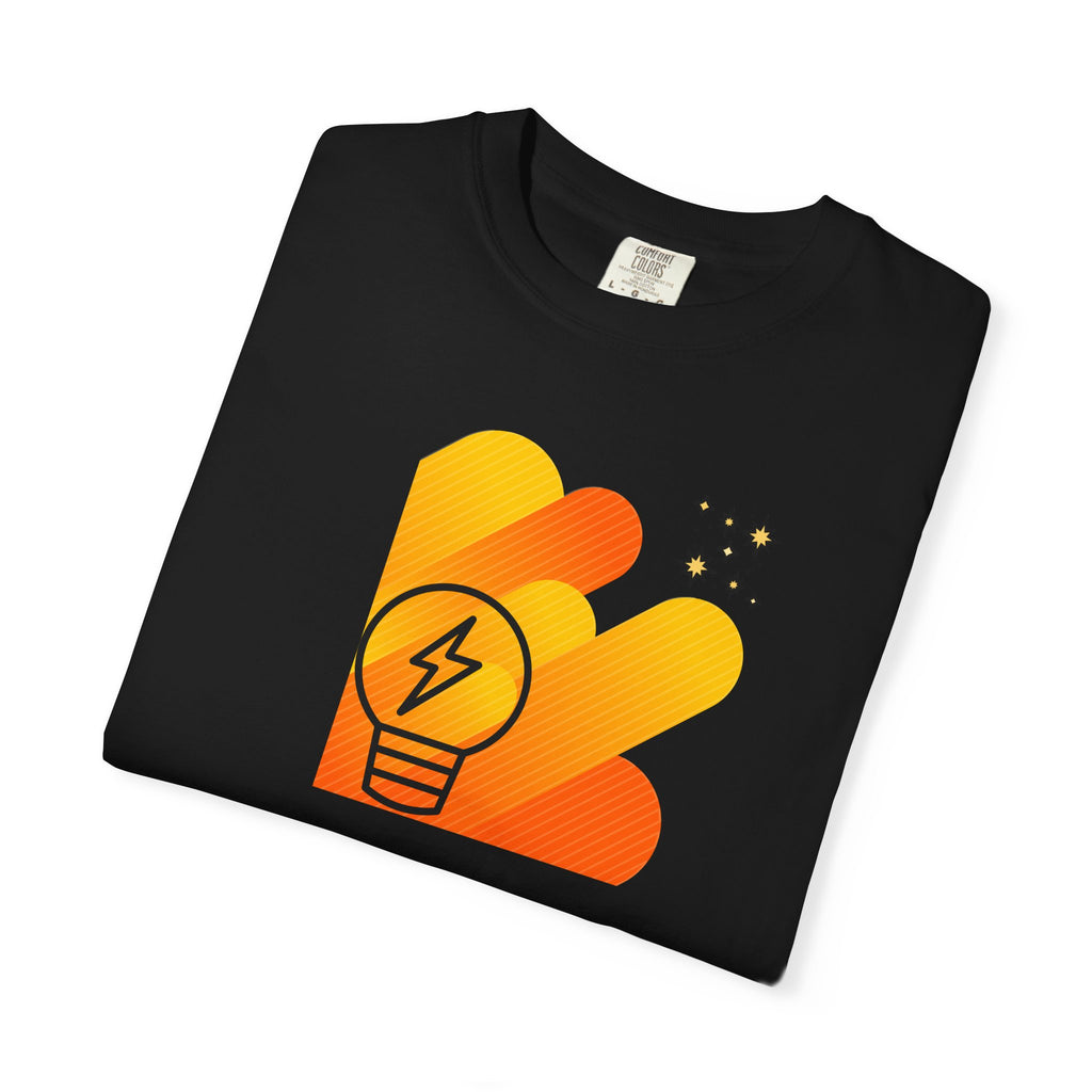 Idea Spark T-Shirt — Retro Orange Lightbulb Graphic Tee