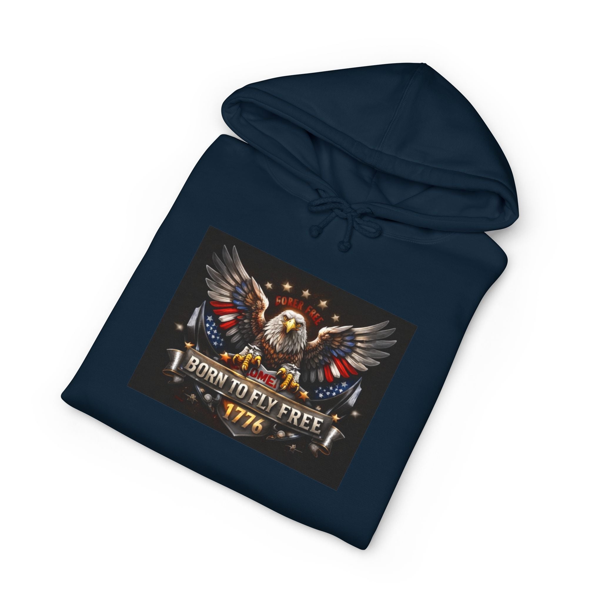 Patriotic Eagle Hoodie - "Born to Be Free 1776" American Flag Sweatshirt
