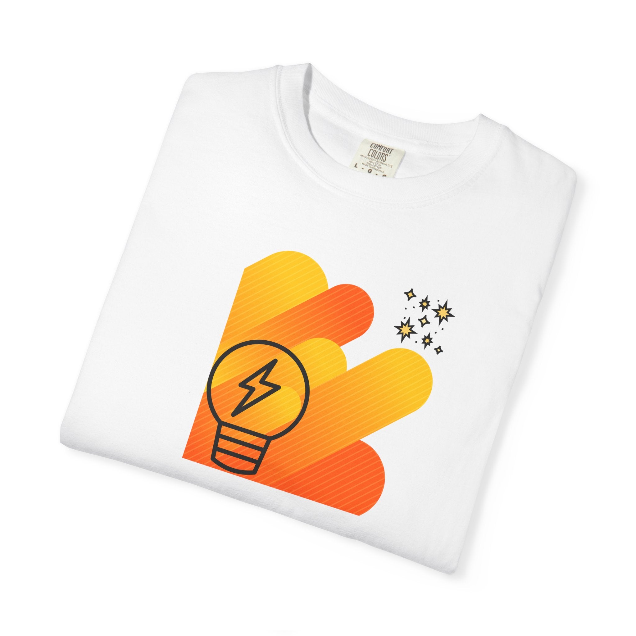Idea Spark T-Shirt — Retro Orange Lightbulb Graphic Tee