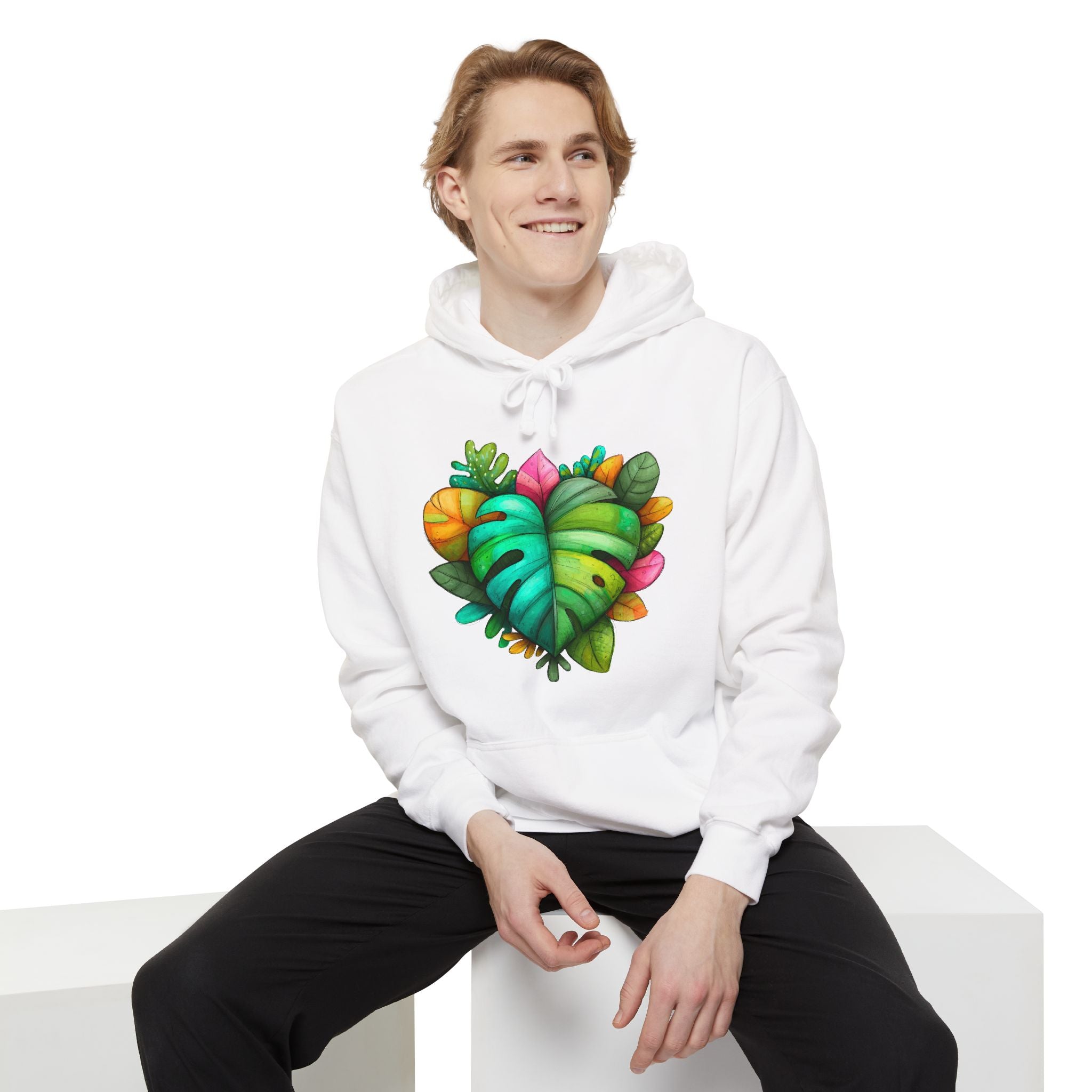 Leaf Heart Hoodie — Tropical Botanical Graphic Sweatshirt