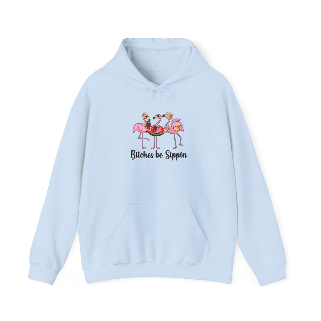 Flamingo 'Bitches Be Sippin' Hoodie – Funny Tropical Ladies Wine Graphic Sweatshirt