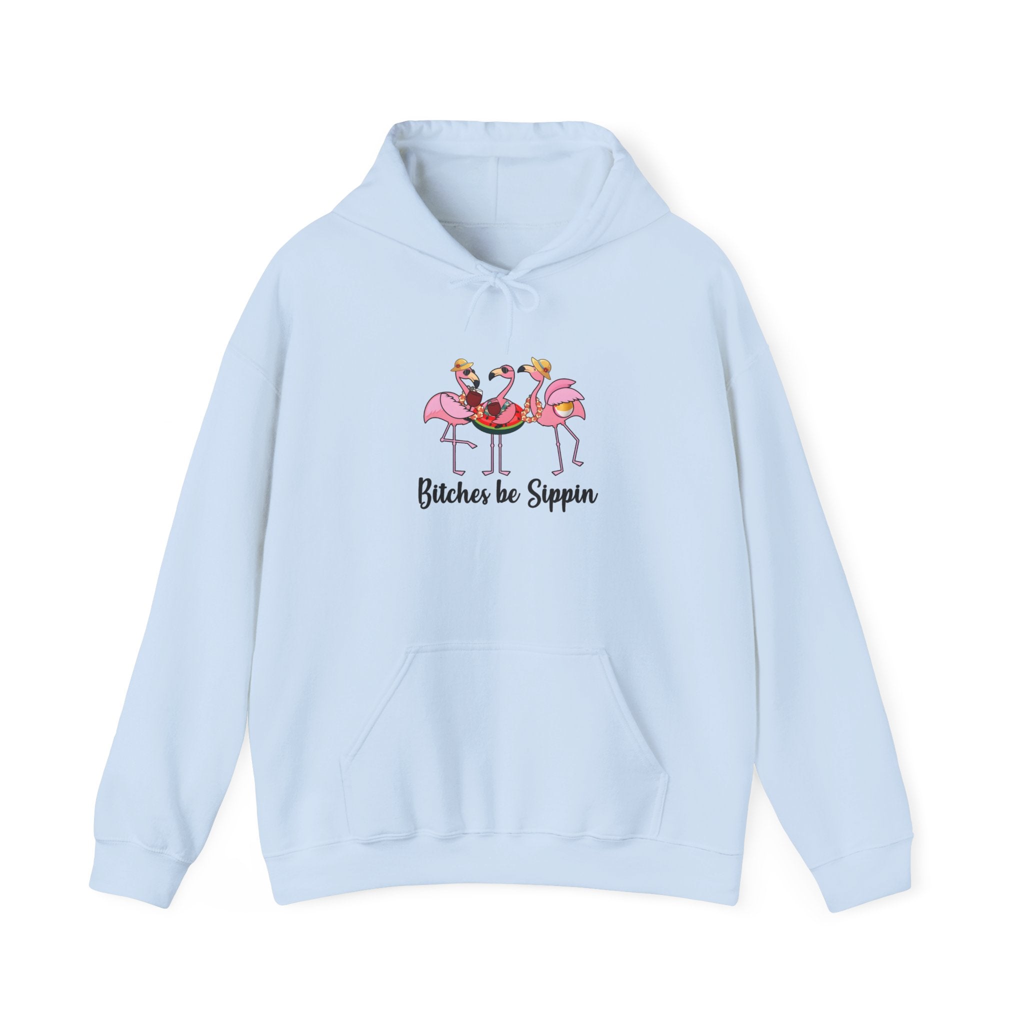 Flamingo 'Bitches Be Sippin' Hoodie – Funny Tropical Ladies Wine Graphic Sweatshirt