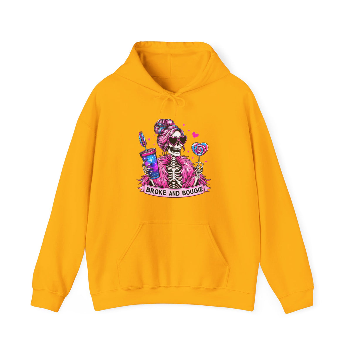Sweat à capuche Broke and Bougie avec squelette - Sweat-shirt graphique mignon avec crâne rose