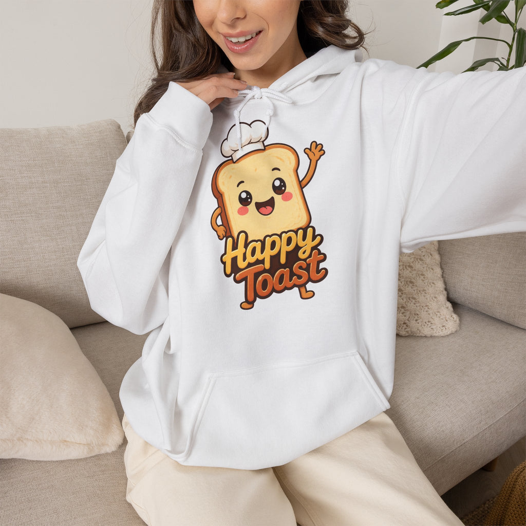 Happy Toast Cartoon Graphic Hoodie – Unisex Pullover
