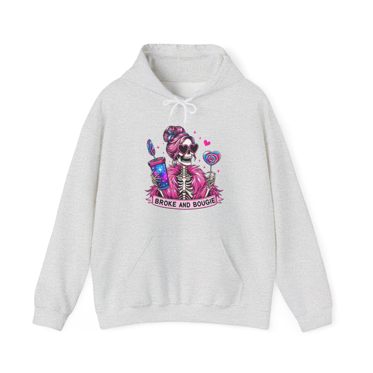 Sweat à capuche Broke and Bougie avec squelette - Sweat-shirt graphique mignon avec crâne rose