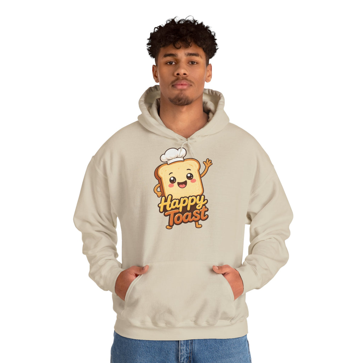 Happy Toast Cartoon Graphic Hoodie – Unisex Pullover