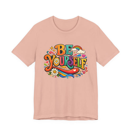Be Yourself Retro Graphic Tee – Positive Rainbow Floral T‑Shirt