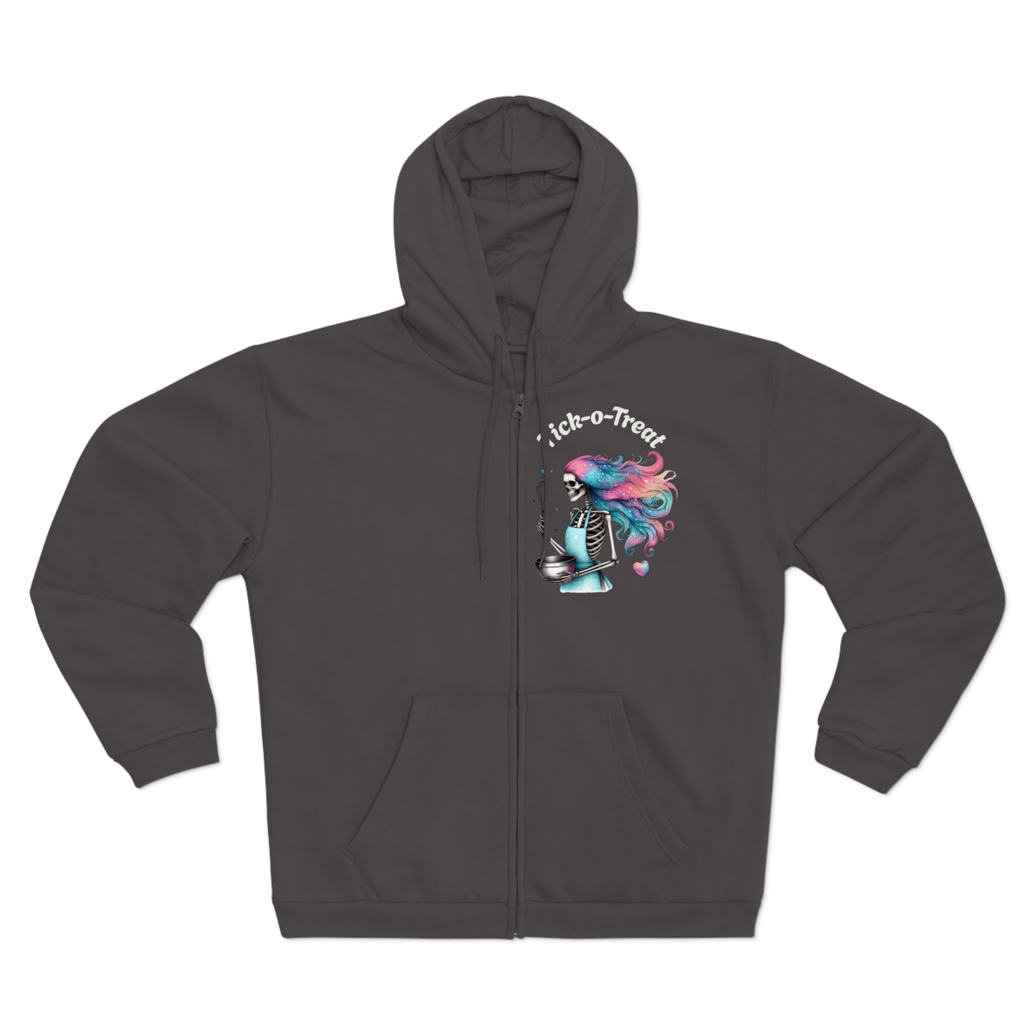 Skeleton Baker Zip Hoodie – Trick-or-Treat Halloween Skeleton with Rainbow Hair