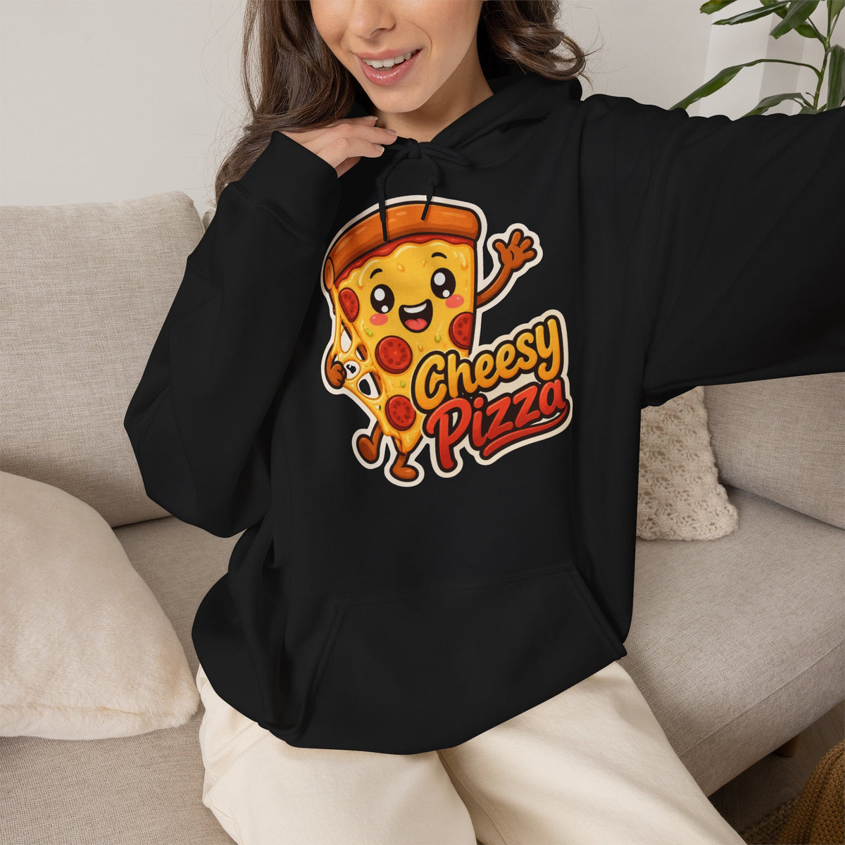 Cheesy Pizza Graphic Pullover Hoodie – Unisex