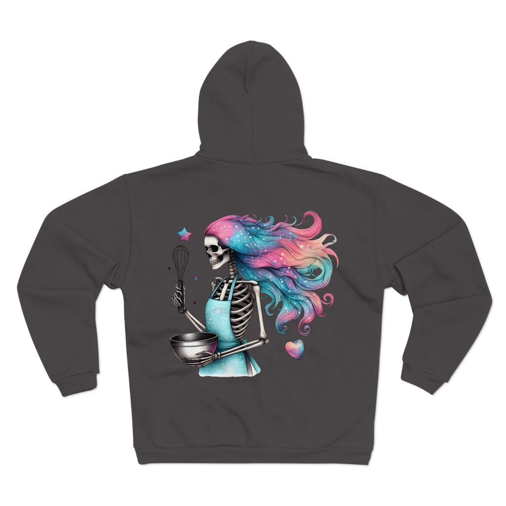 Skeleton Baker Zip Hoodie – Trick-or-Treat Halloween Skeleton with Rainbow Hair