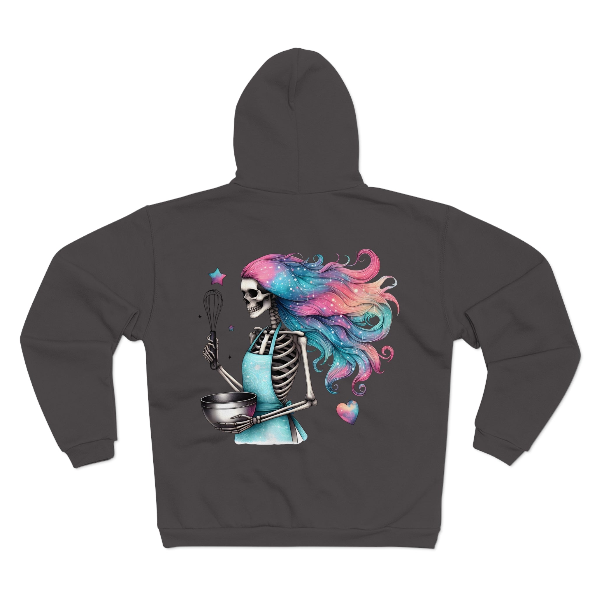 Skeleton Baker Zip Hoodie – Trick-or-Treat Halloween Skeleton with Rainbow Hair
