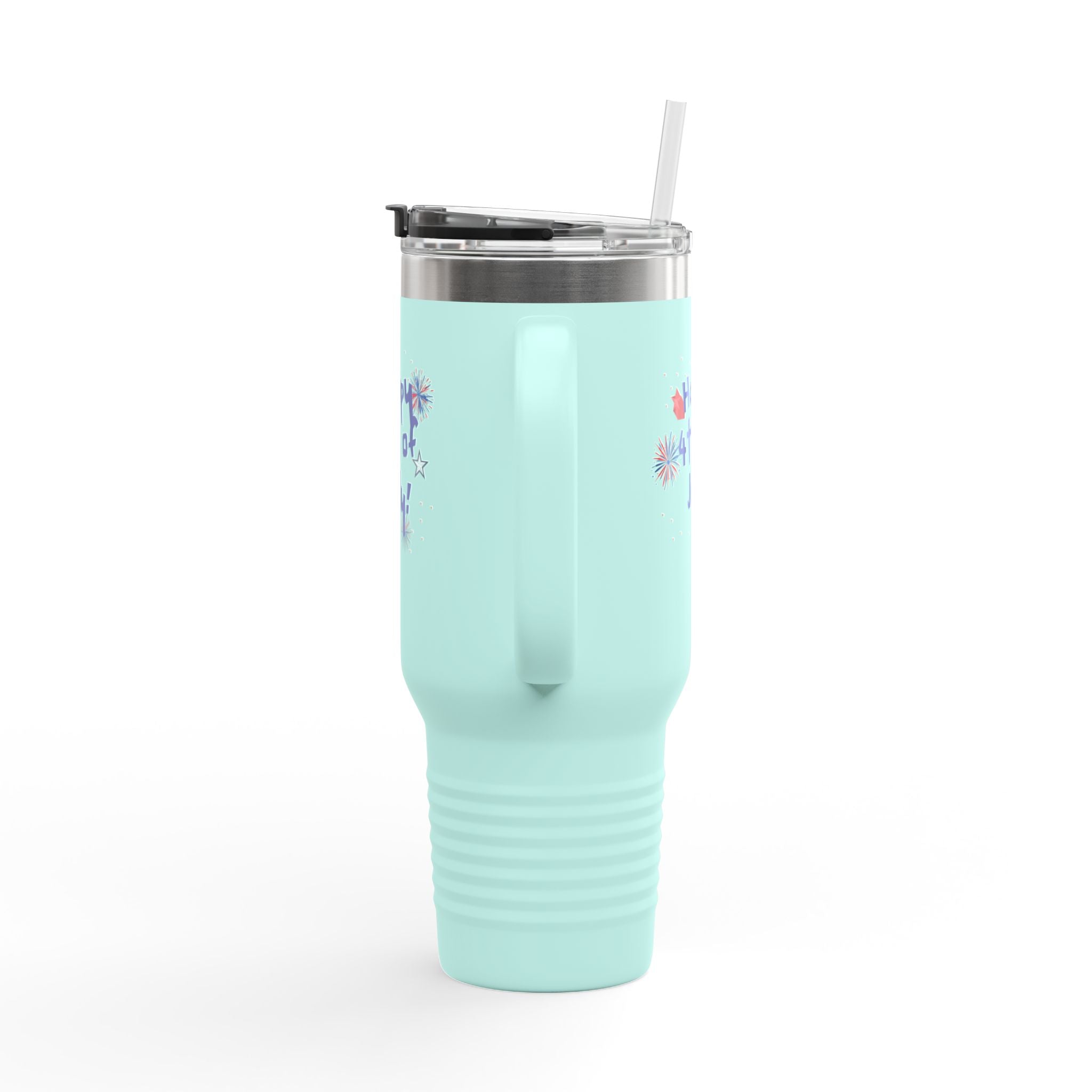 40oz Insulated Travel Mug — "Happy 4th of July" Patriotic Fireworks Design