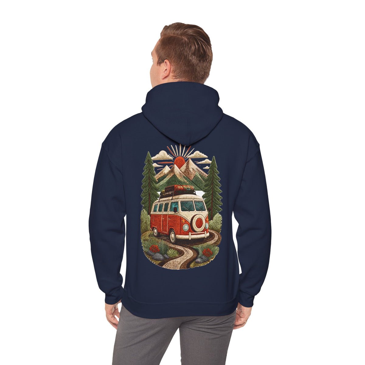 Vintage Camper Hoodie — Retro VW Bus Scenic Adventure Sweatshirt
