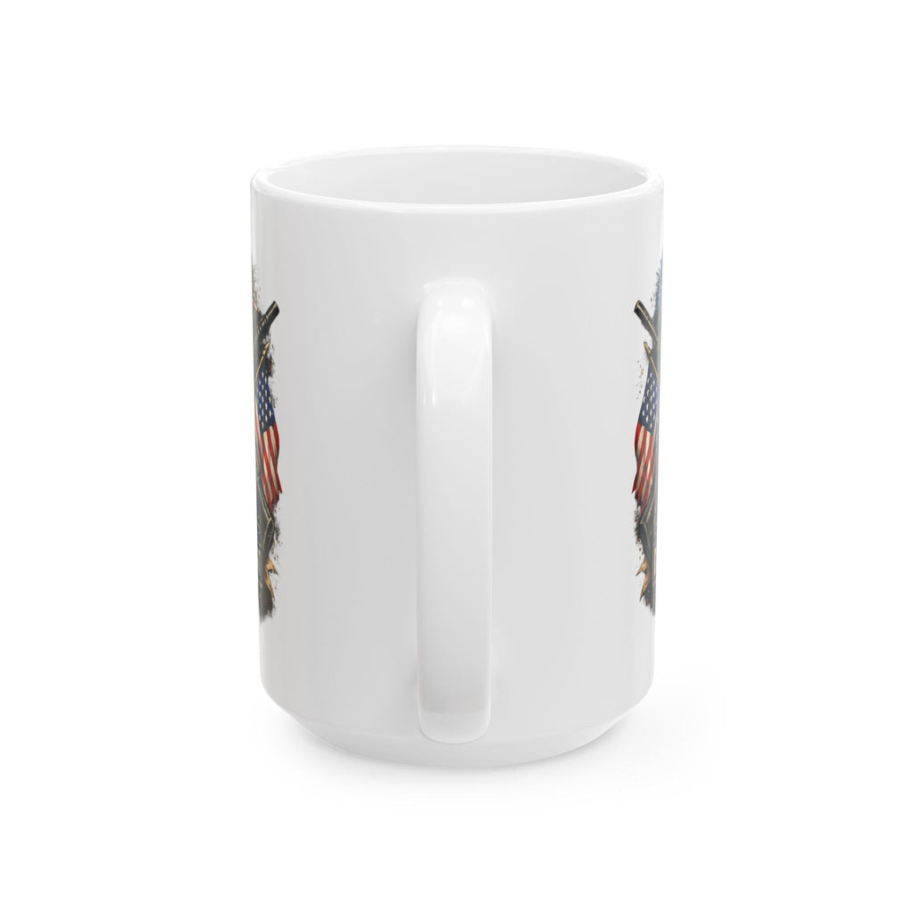 Patriotic Skull & Guns Ceramic Mug — "Death Before Defeat" 11oz/15oz