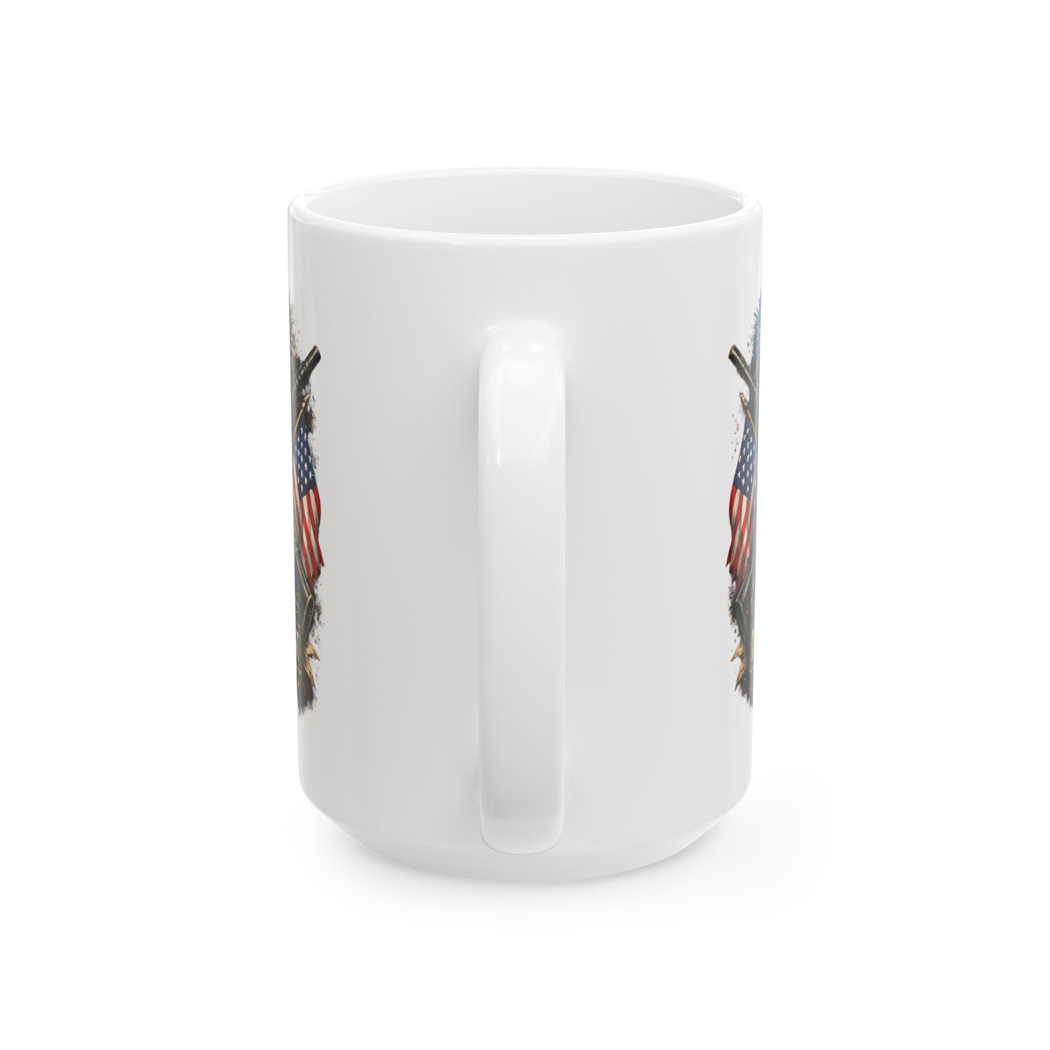 Patriotic Skull & Guns Ceramic Mug — "Death Before Defeat" 11oz/15oz