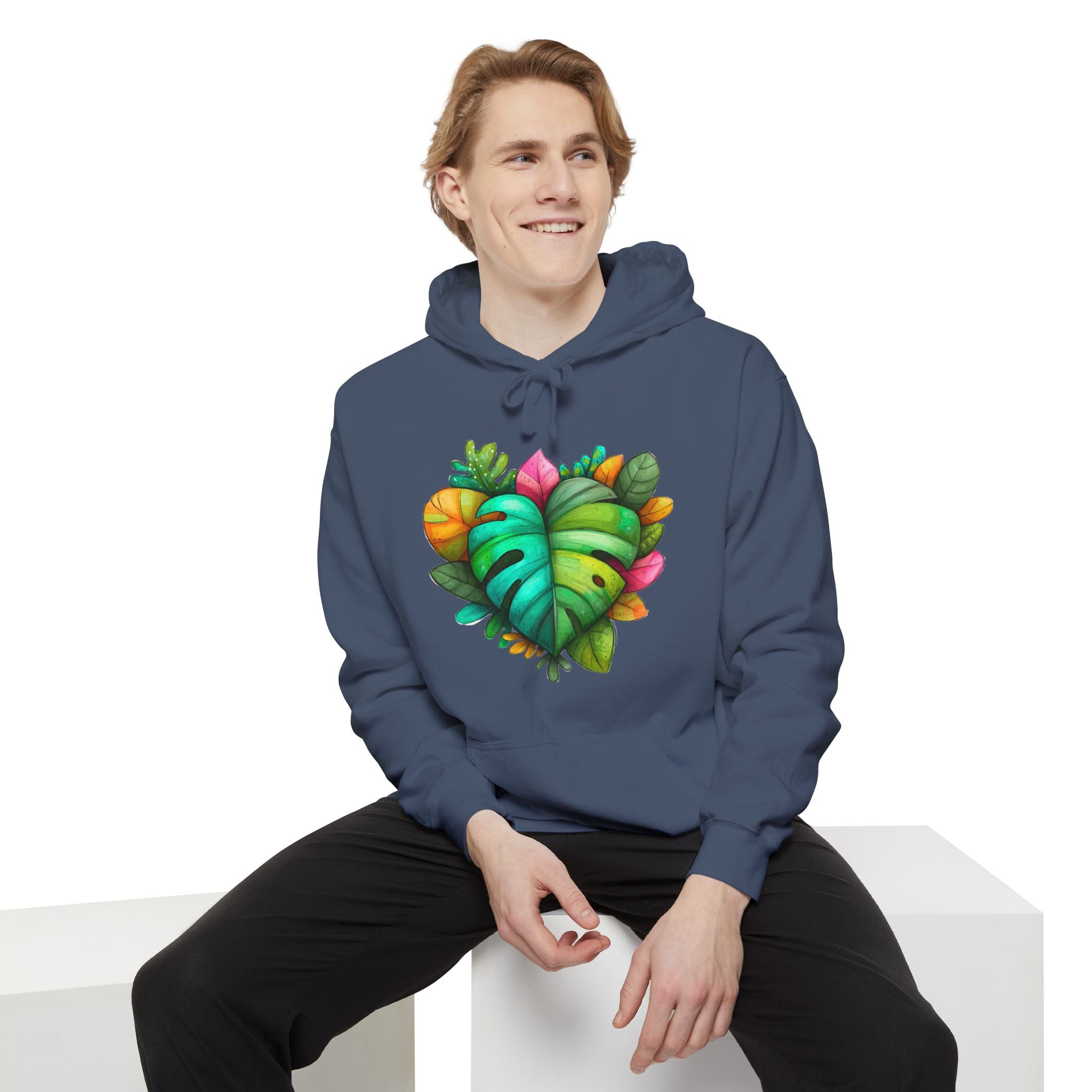Leaf Heart Hoodie — Tropical Botanical Graphic Sweatshirt