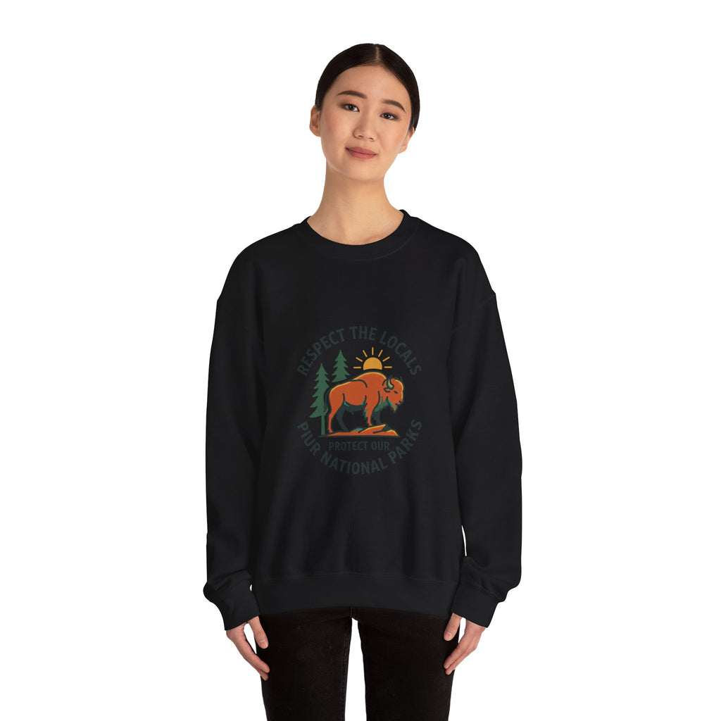 Respect the Locals Buffalo Crewneck Sweatshirt | Protect Our National Parks, hiking