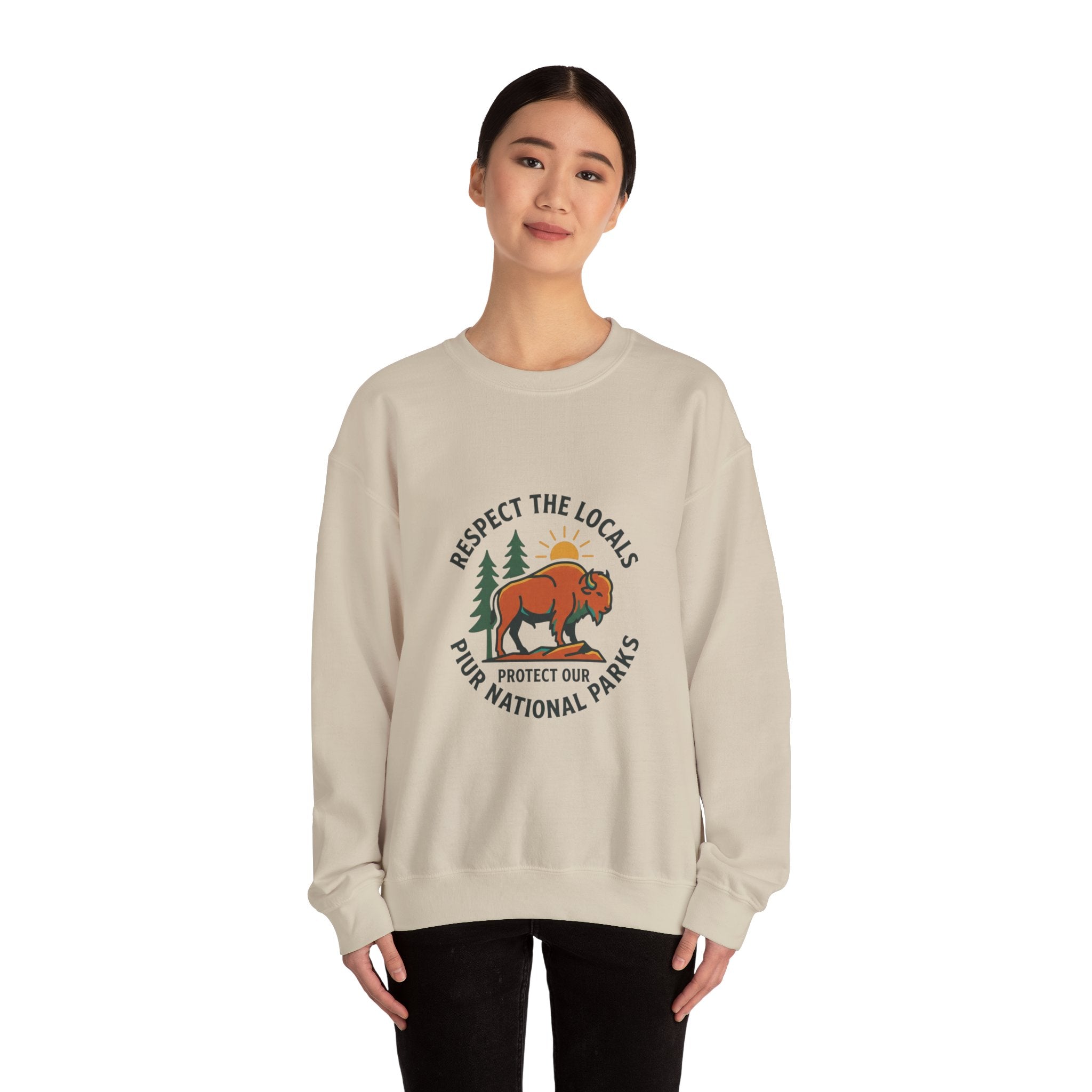 Respect the Locals Buffalo Crewneck Sweatshirt | Protect Our National Parks, hiking