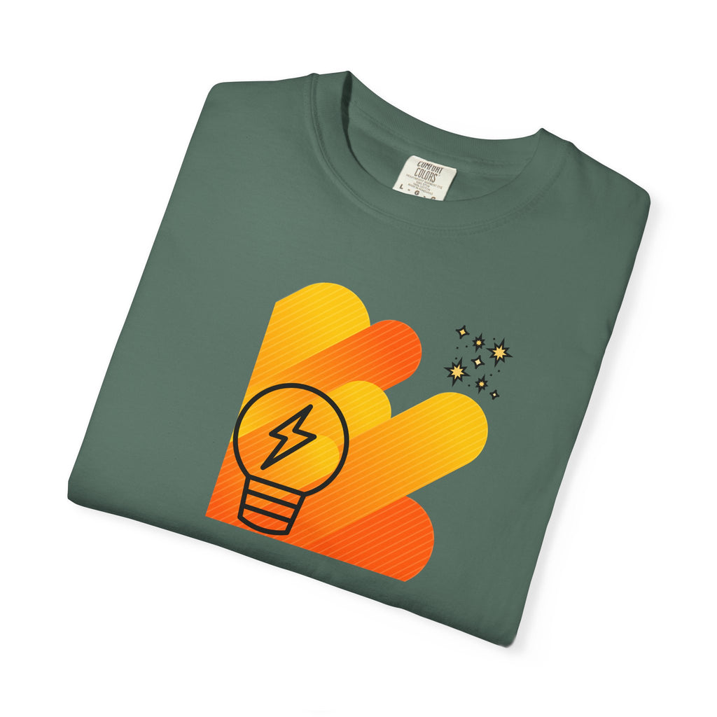 Idea Spark T-Shirt — Retro Orange Lightbulb Graphic Tee