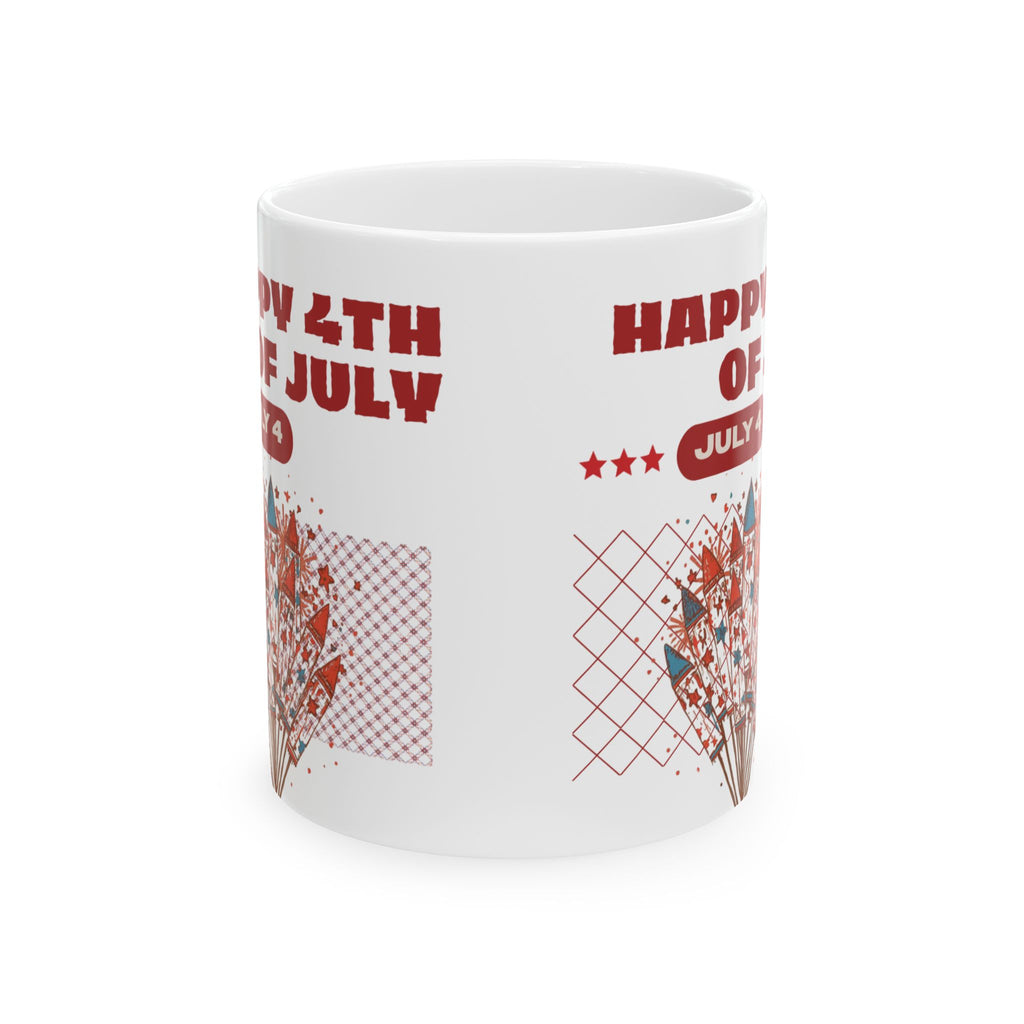 Happy 4th of July Ceramic Mug — Patriotic Fireworks Coffee Cup (11oz & 15oz)
