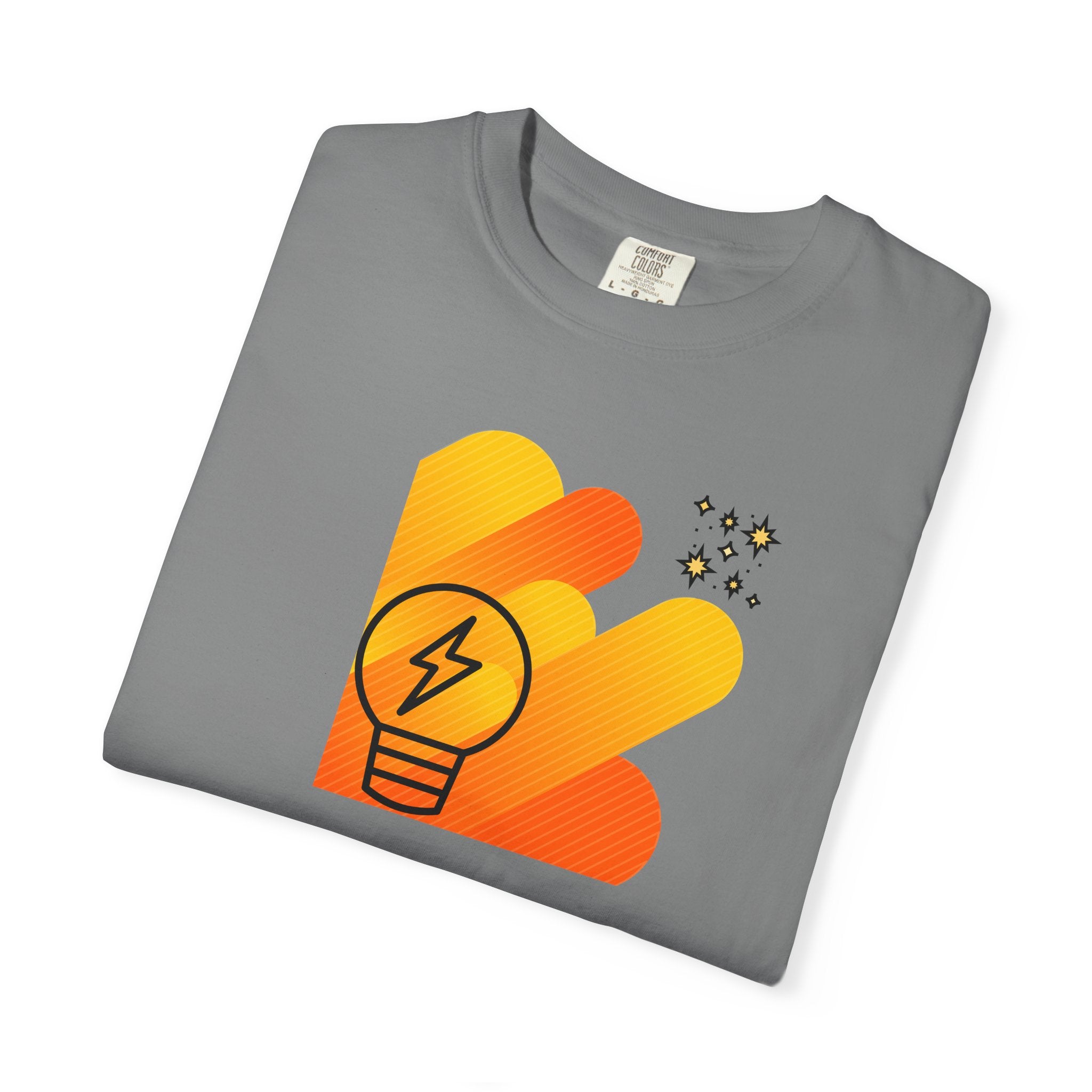 Idea Spark T-Shirt — Retro Orange Lightbulb Graphic Tee