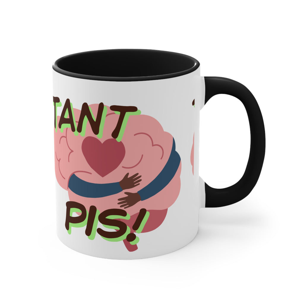 Accent Mug — 'Tant Pis!' Hugging Brain Design, Funny French Phrase Coffee Cup
