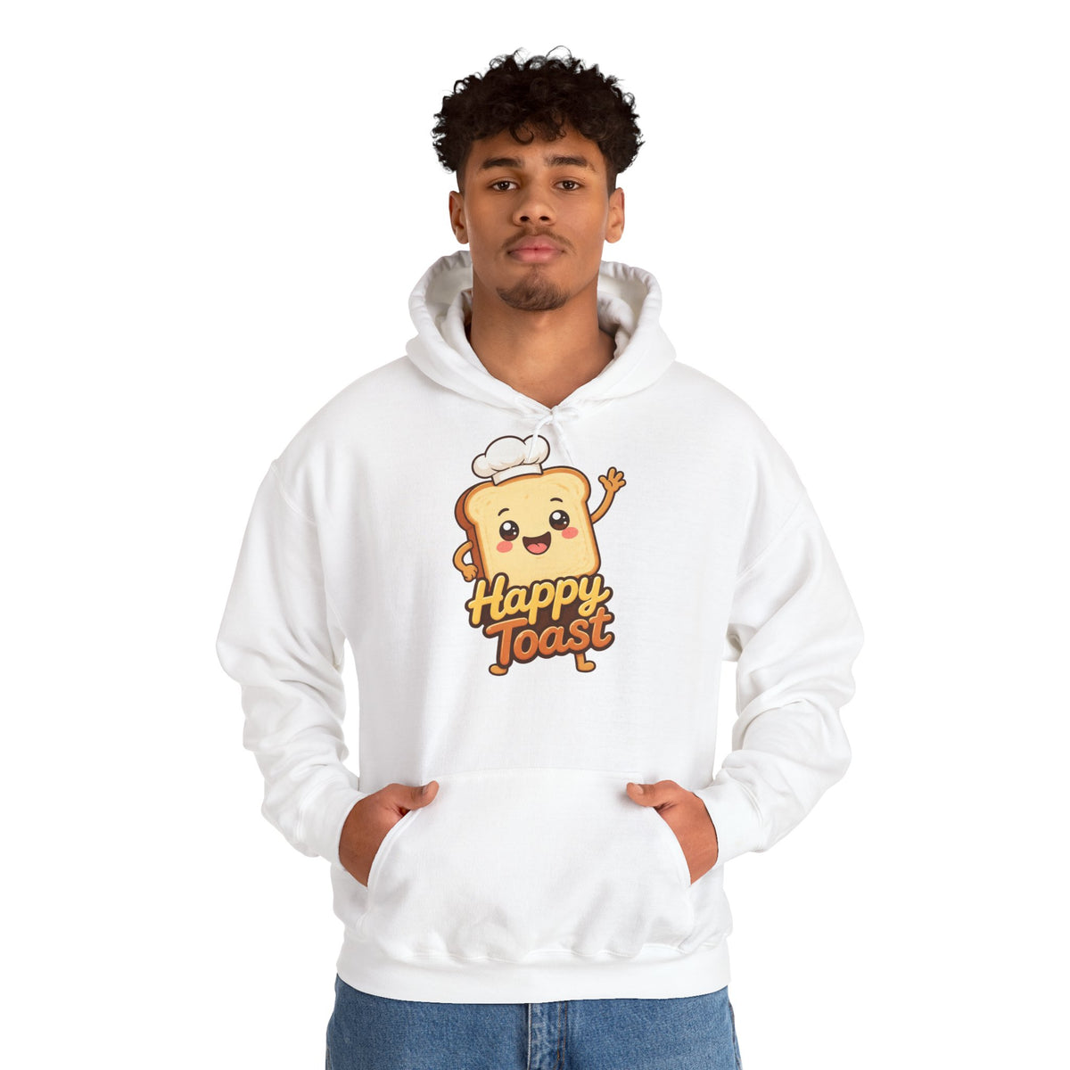 Happy Toast Cartoon Graphic Hoodie – Unisex Pullover