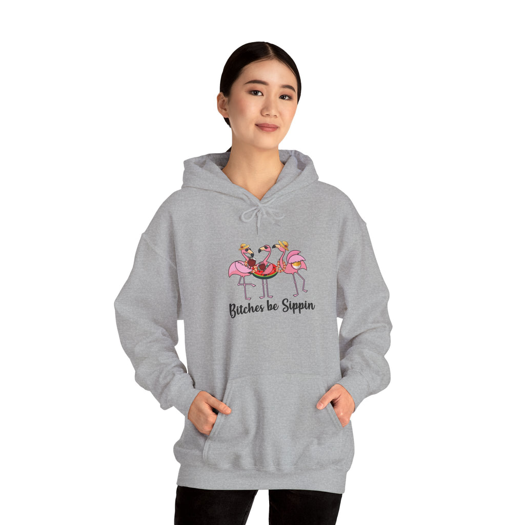Flamingo 'Bitches Be Sippin' Hoodie – Funny Tropical Ladies Wine Graphic Sweatshirt