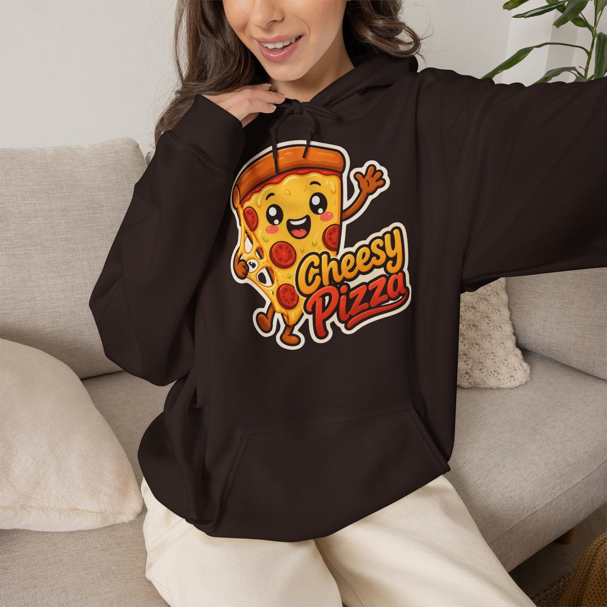 Cheesy Pizza Graphic Pullover Hoodie – Unisex