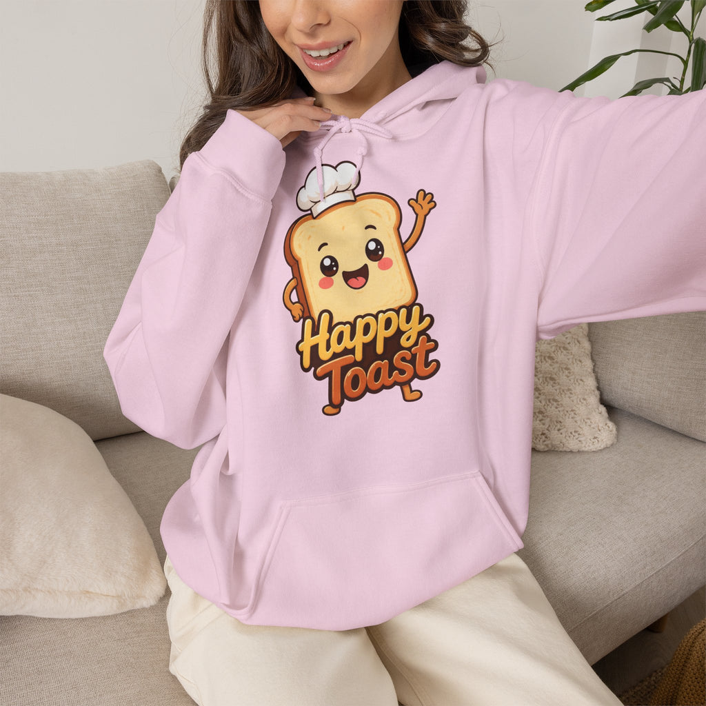 Happy Toast Cartoon Graphic Hoodie – Unisex Pullover