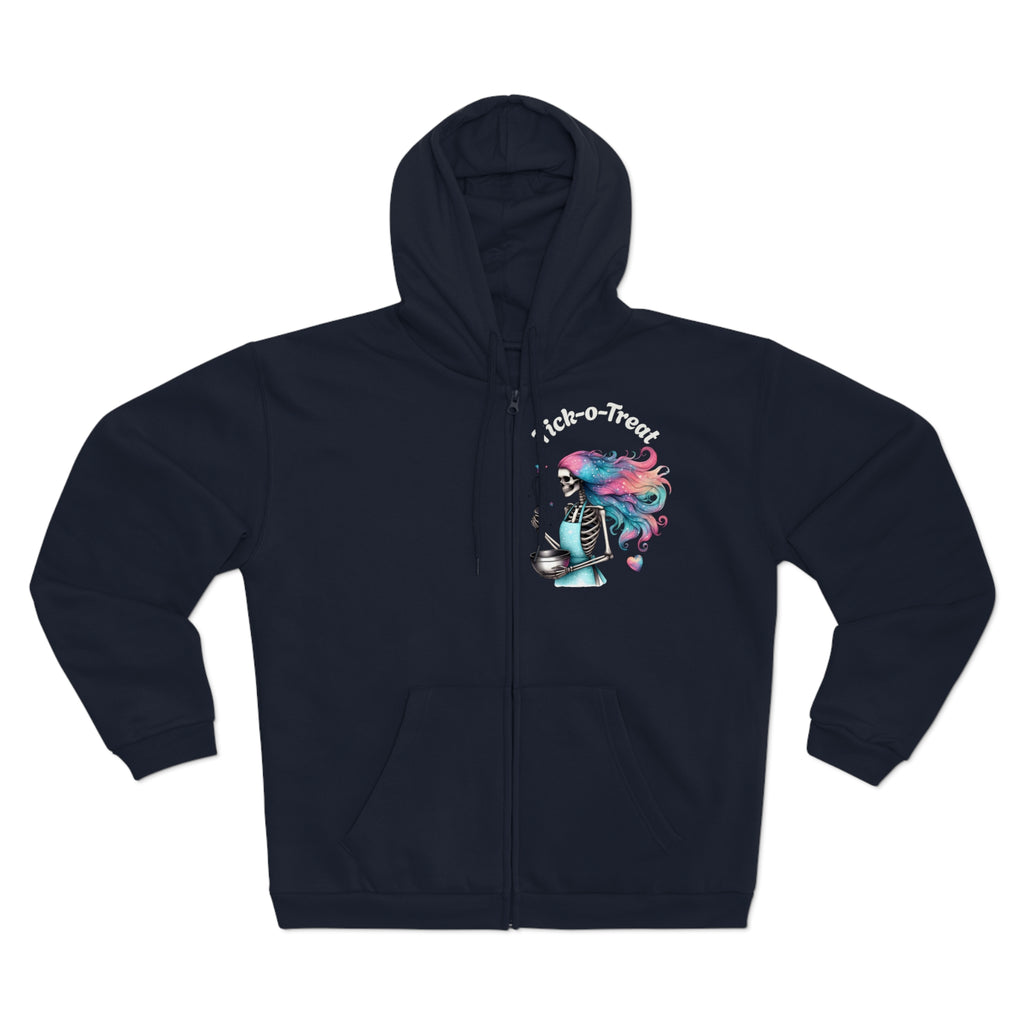 Skeleton Baker Zip Hoodie – Trick-or-Treat Halloween Skeleton with Rainbow Hair