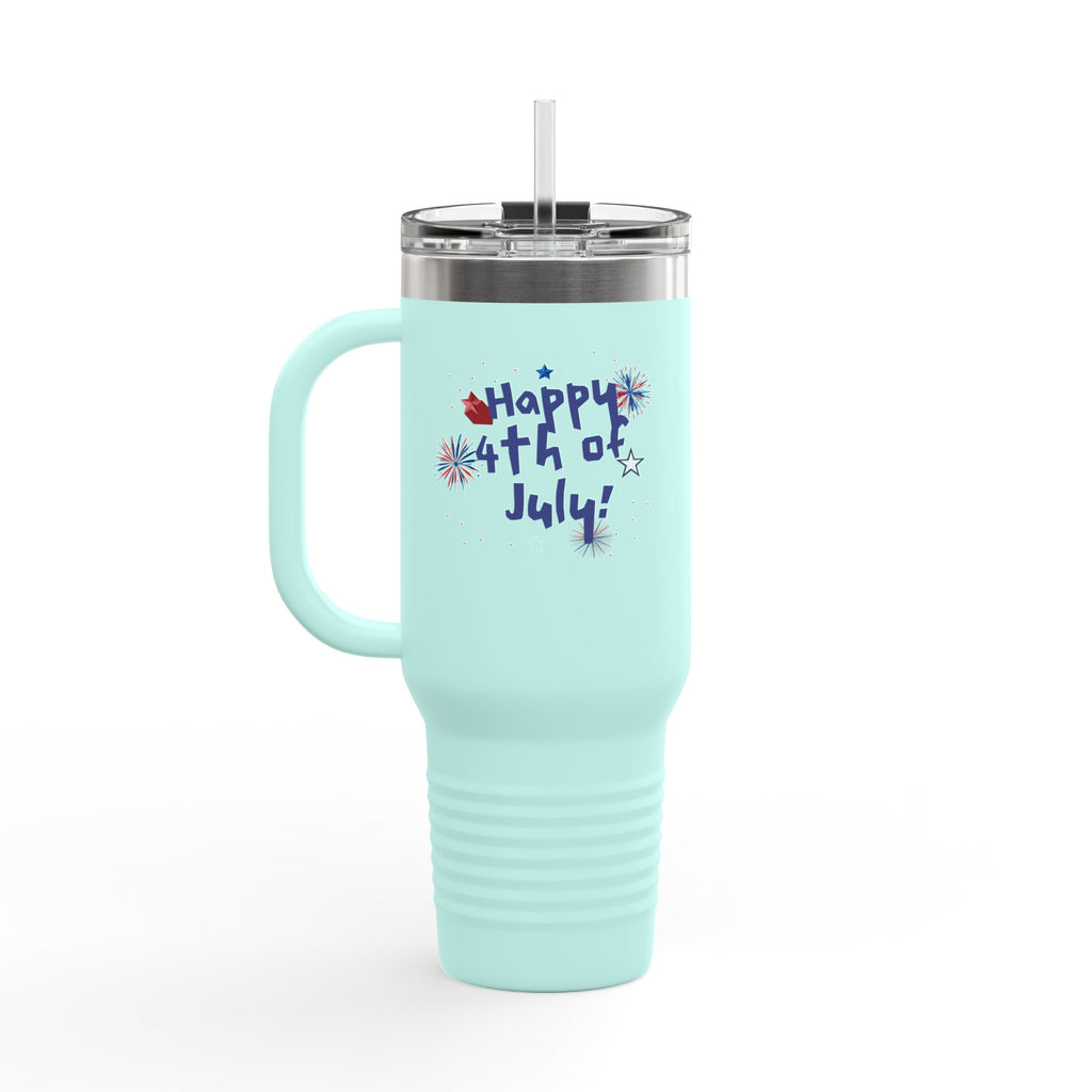 40oz Insulated Travel Mug — "Happy 4th of July" Patriotic Fireworks Design