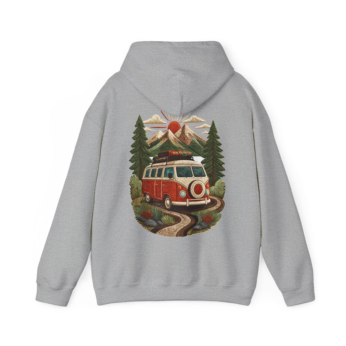 Vintage Camper Hoodie — Retro VW Bus Scenic Adventure Sweatshirt