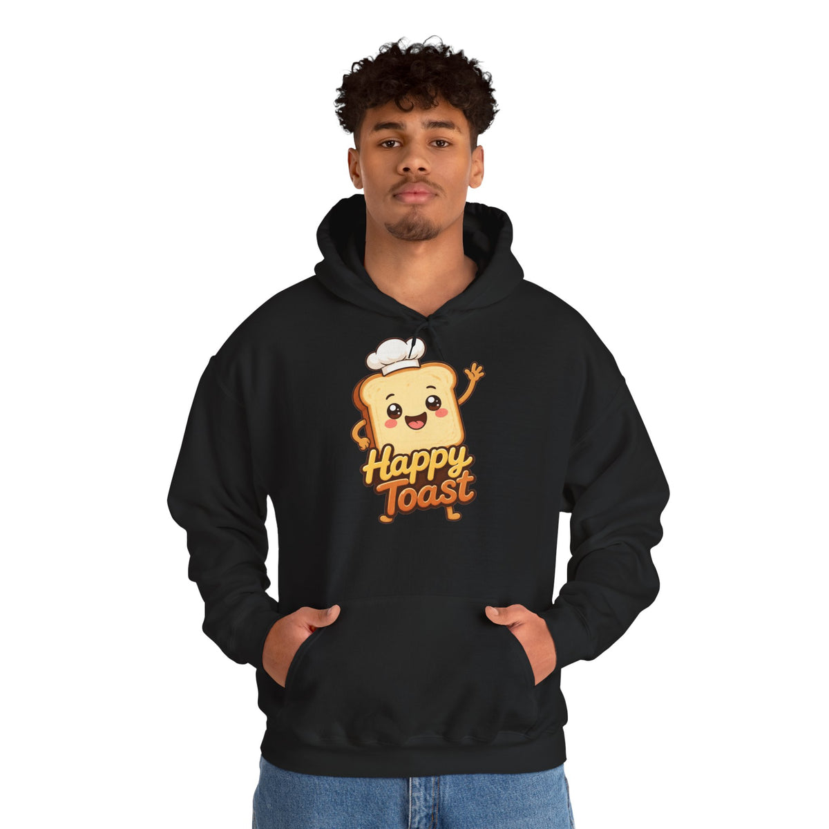 Happy Toast Cartoon Graphic Hoodie – Unisex Pullover