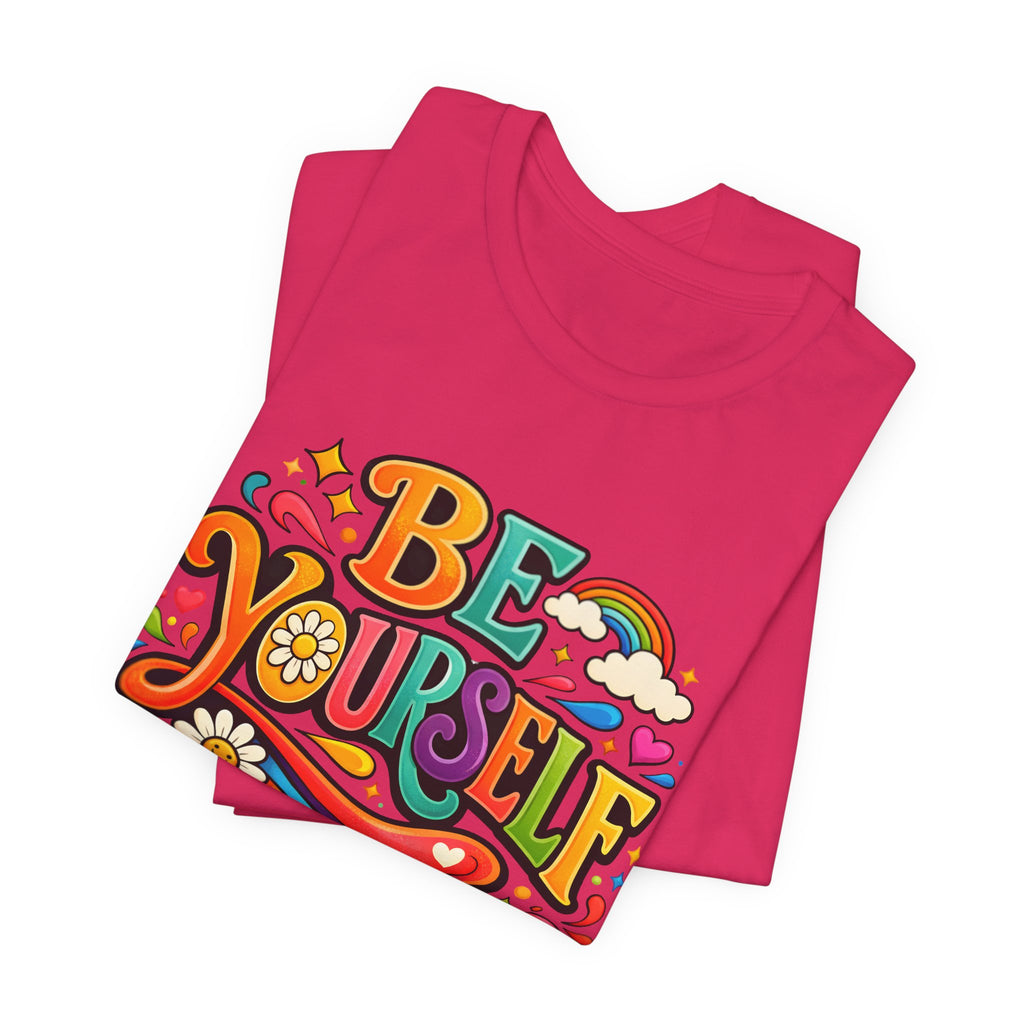 Be Yourself Retro Graphic Tee – Positive Rainbow Floral T‑Shirt