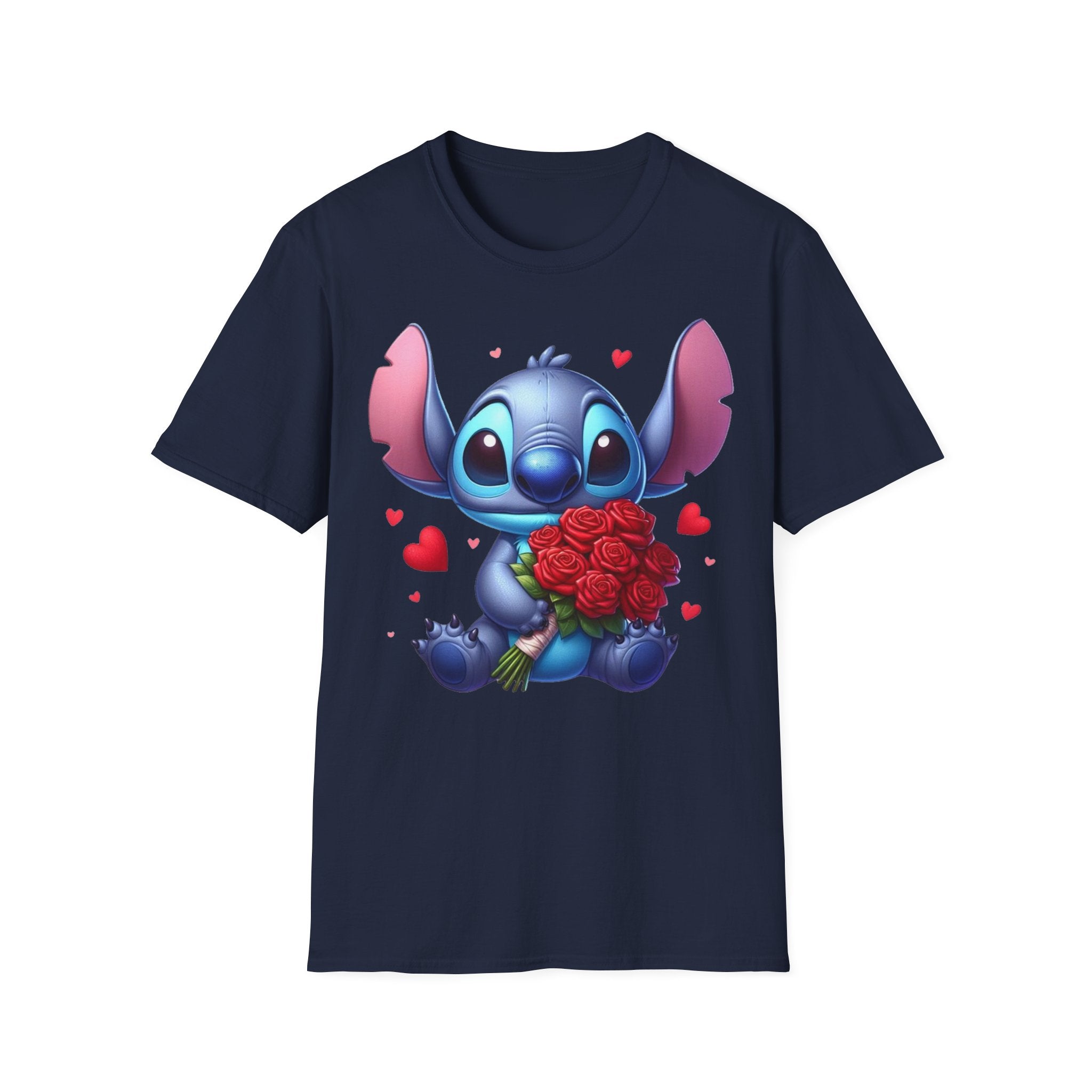 Stitch Holding Roses T-Shirt — Cute Valentine’s Day Cartoon Tee