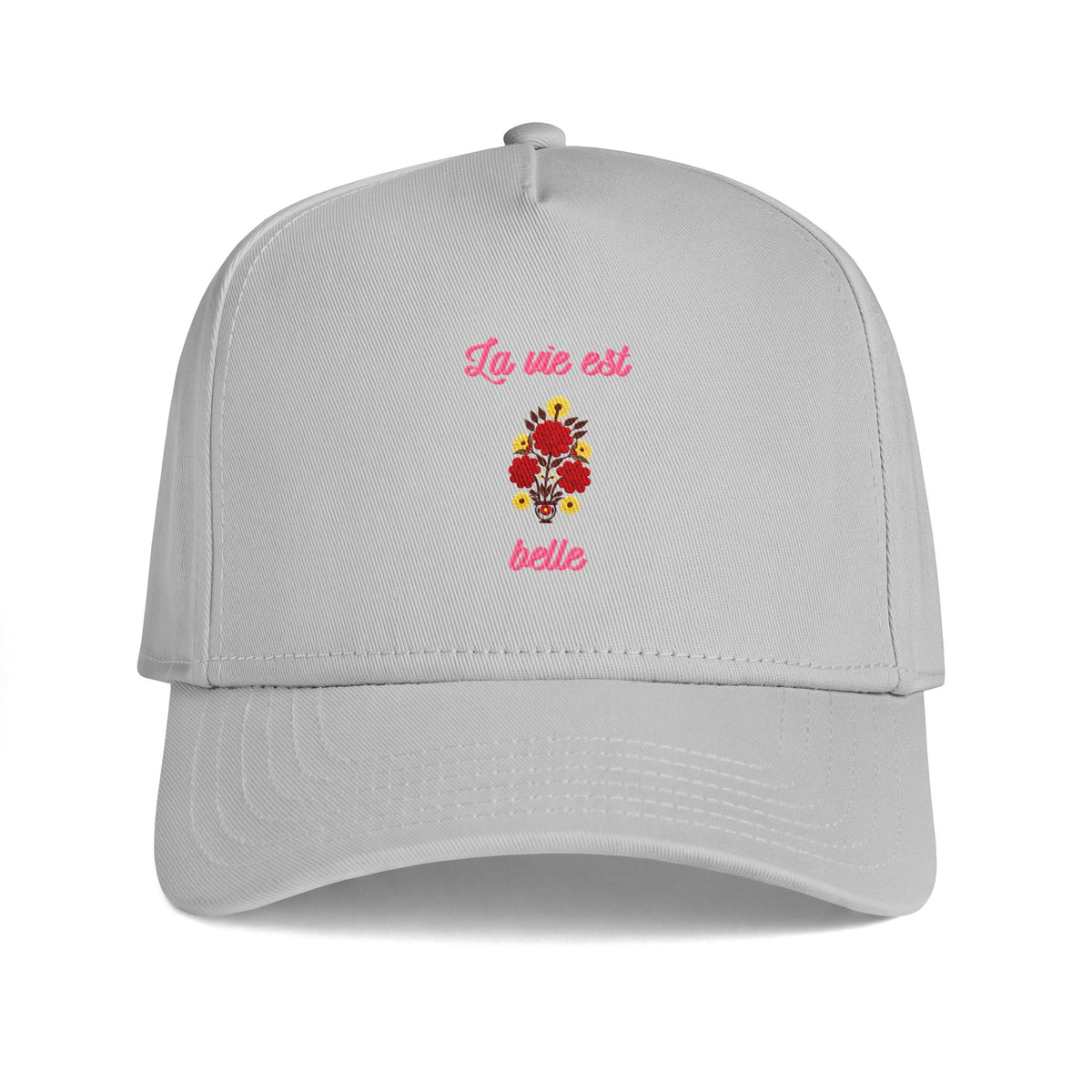 Casquette florale La Vie Est Belle — Casquette de baseball avec phrase française brodée