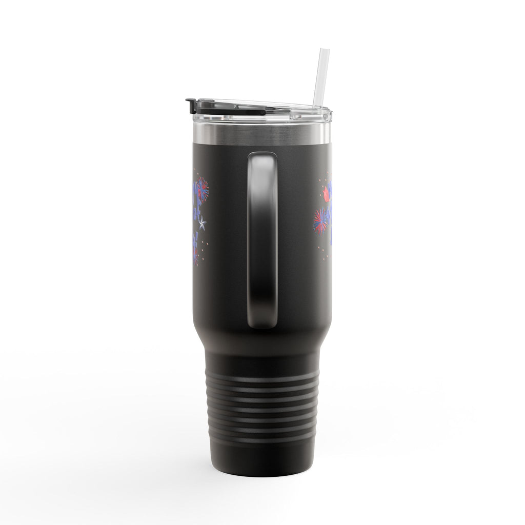 40oz Insulated Travel Mug — "Happy 4th of July" Patriotic Fireworks Design