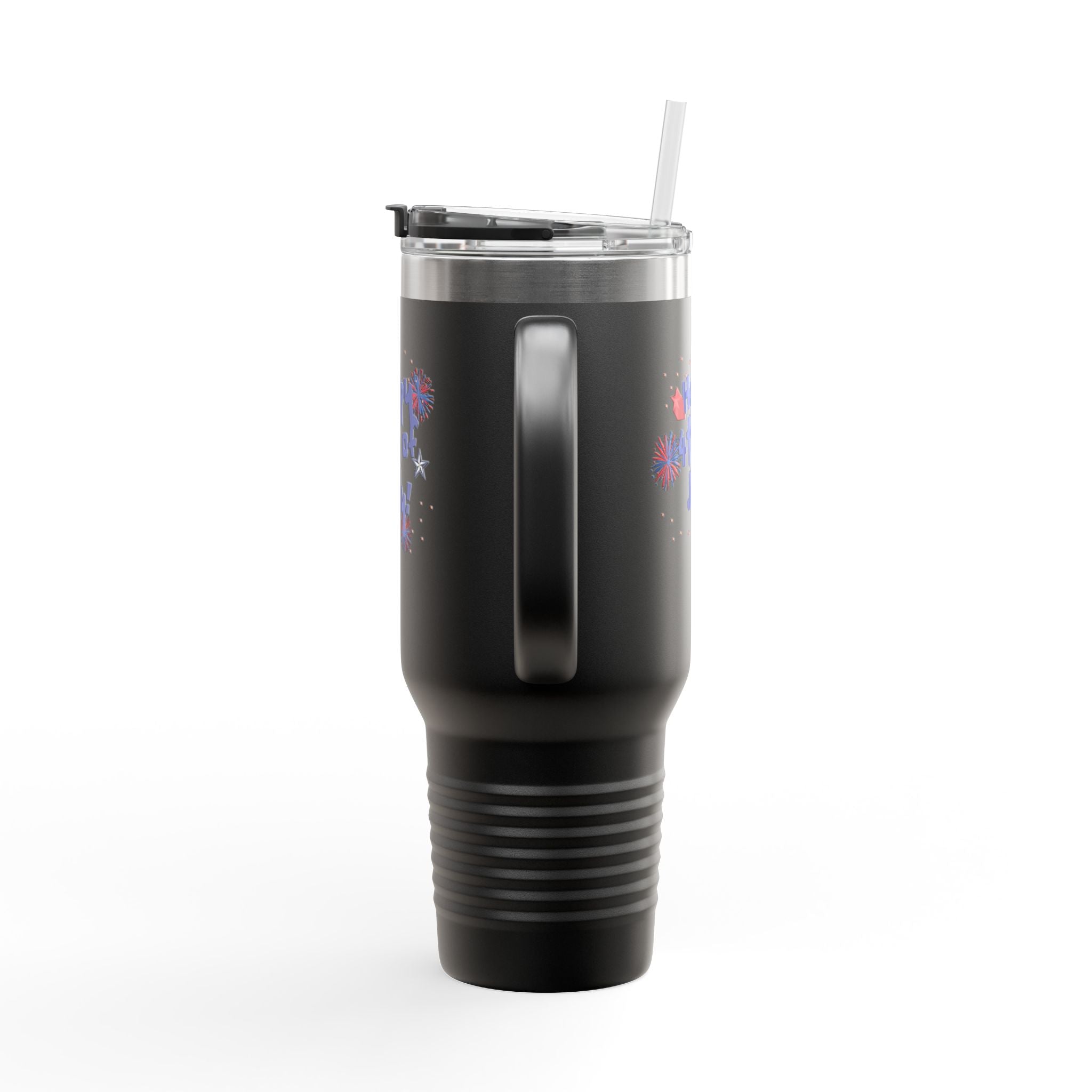 40oz Insulated Travel Mug — "Happy 4th of July" Patriotic Fireworks Design